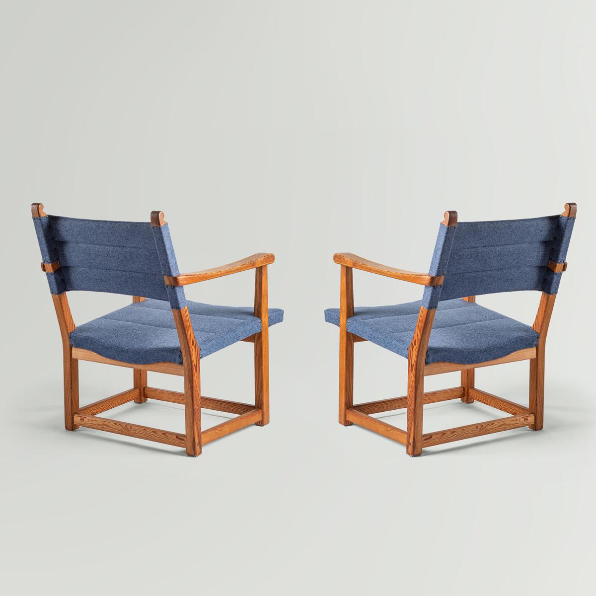 Scandinavian Modern Carl Malmsten Pair of “Hängsits” Armchairs in Solid Pine, 1947 For Sale
