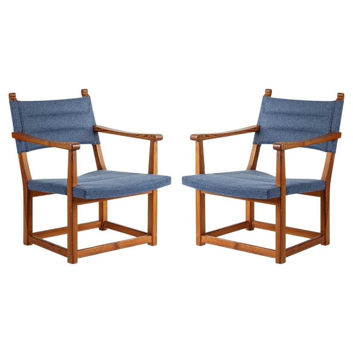 Carl Malmsten Pair of “Hängsits” Armchairs in Solid Pine, 1947