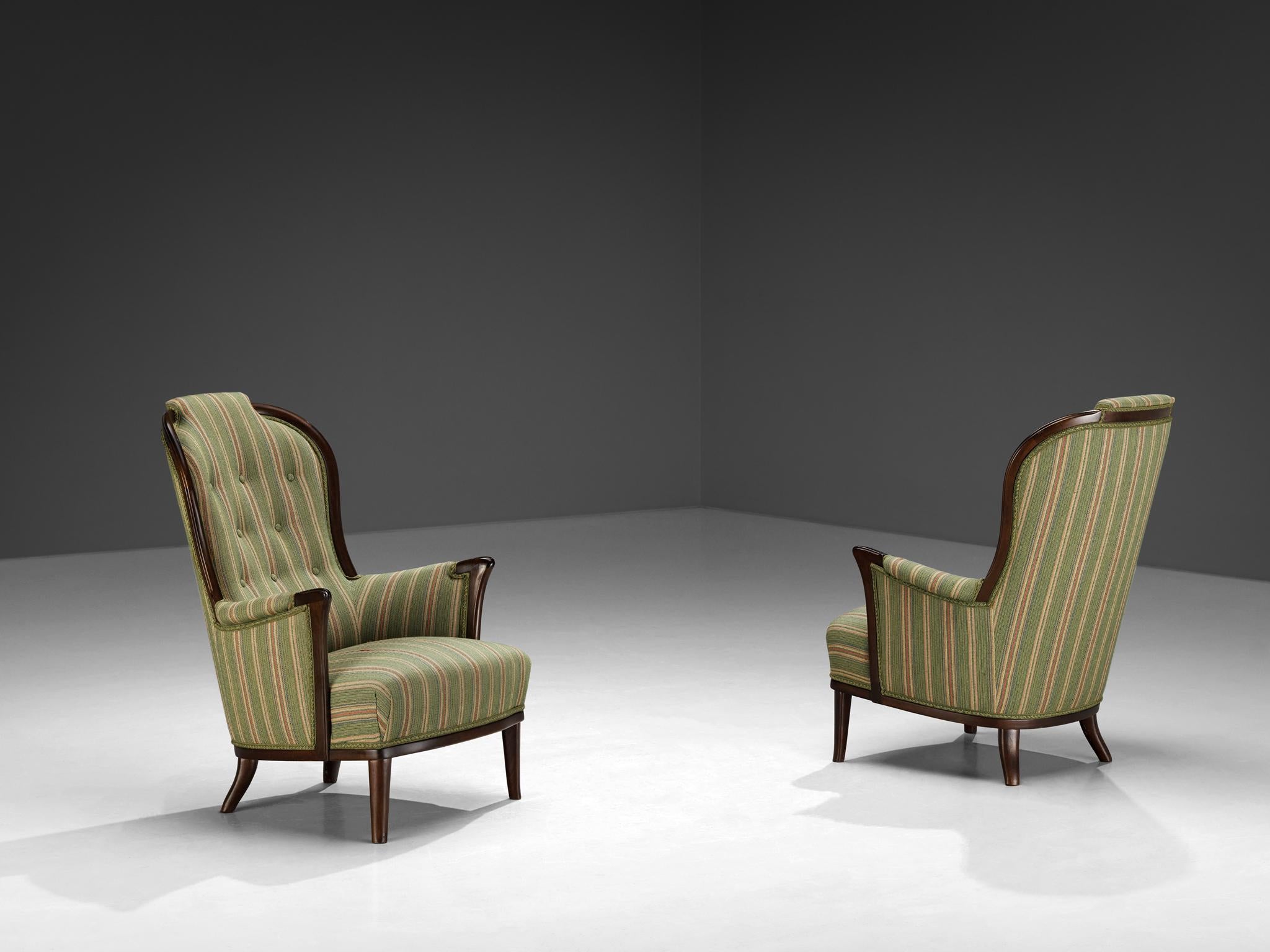 Swedish Carl Malmsten Pair of Lounge Chairs with Original Upholstery  For Sale