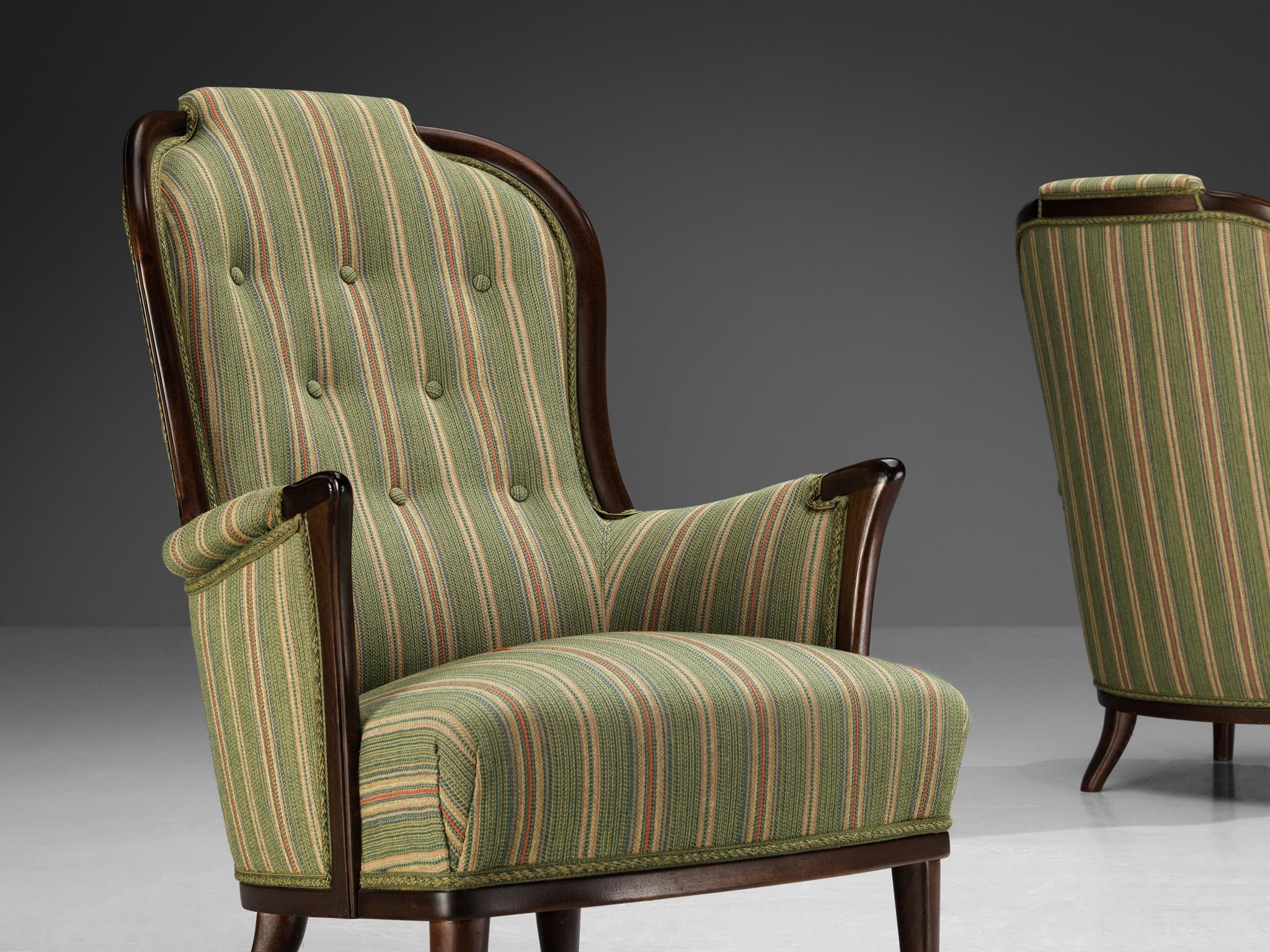 Late 20th Century Carl Malmsten Pair of Lounge Chairs with Original Upholstery  For Sale