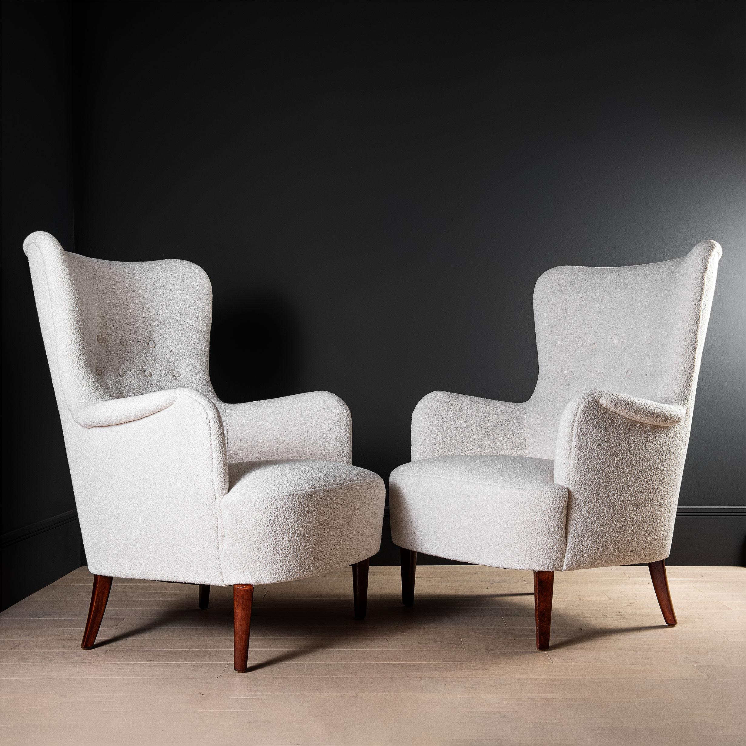 Swedish 1950's, Lounge Chairs, Carl Malmsten, Patronen, Boucle Reupholstered 7