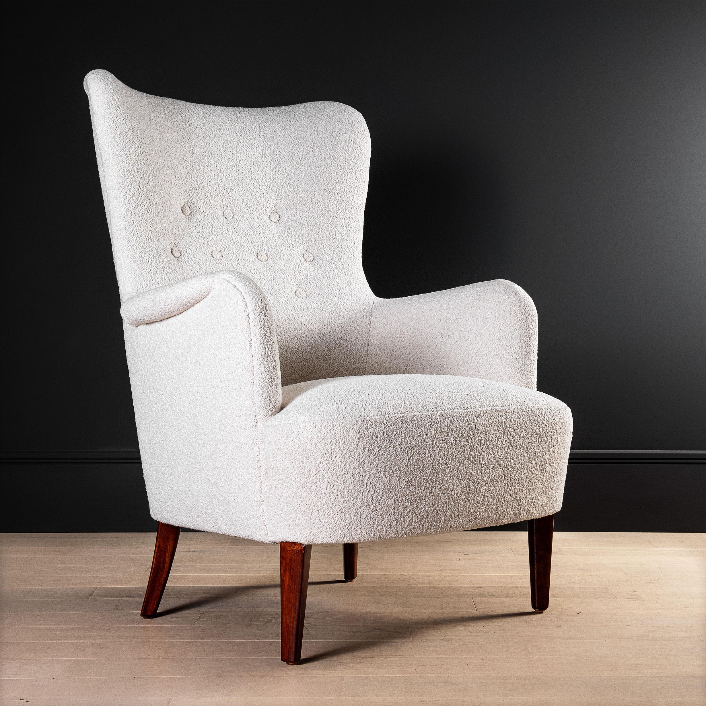 Swedish 1950's, Lounge Chairs, Carl Malmsten, Patronen, Boucle Reupholstered 4