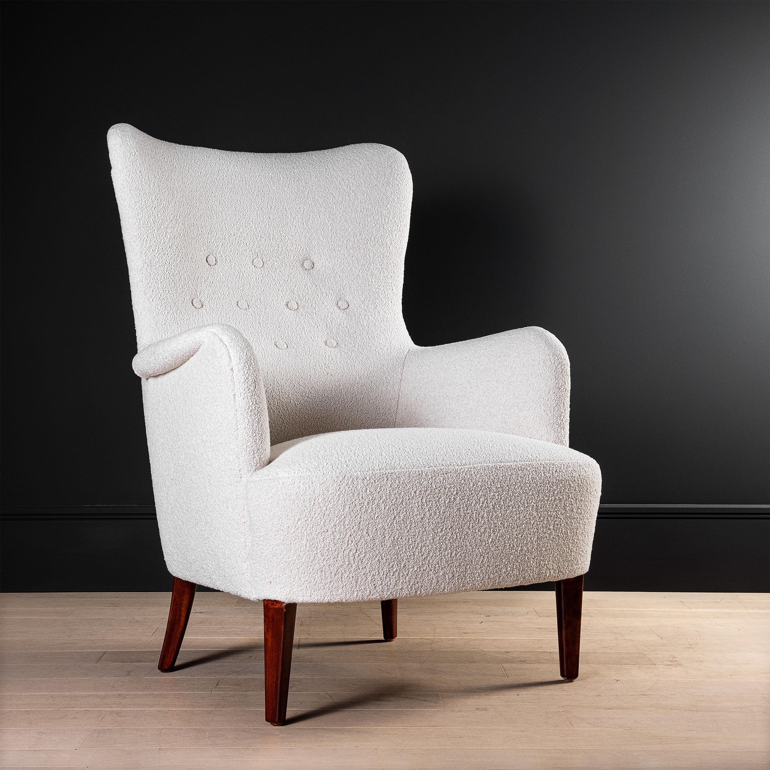 Swedish 1950's, Lounge Chairs, Carl Malmsten, Patronen, Boucle Reupholstered 6