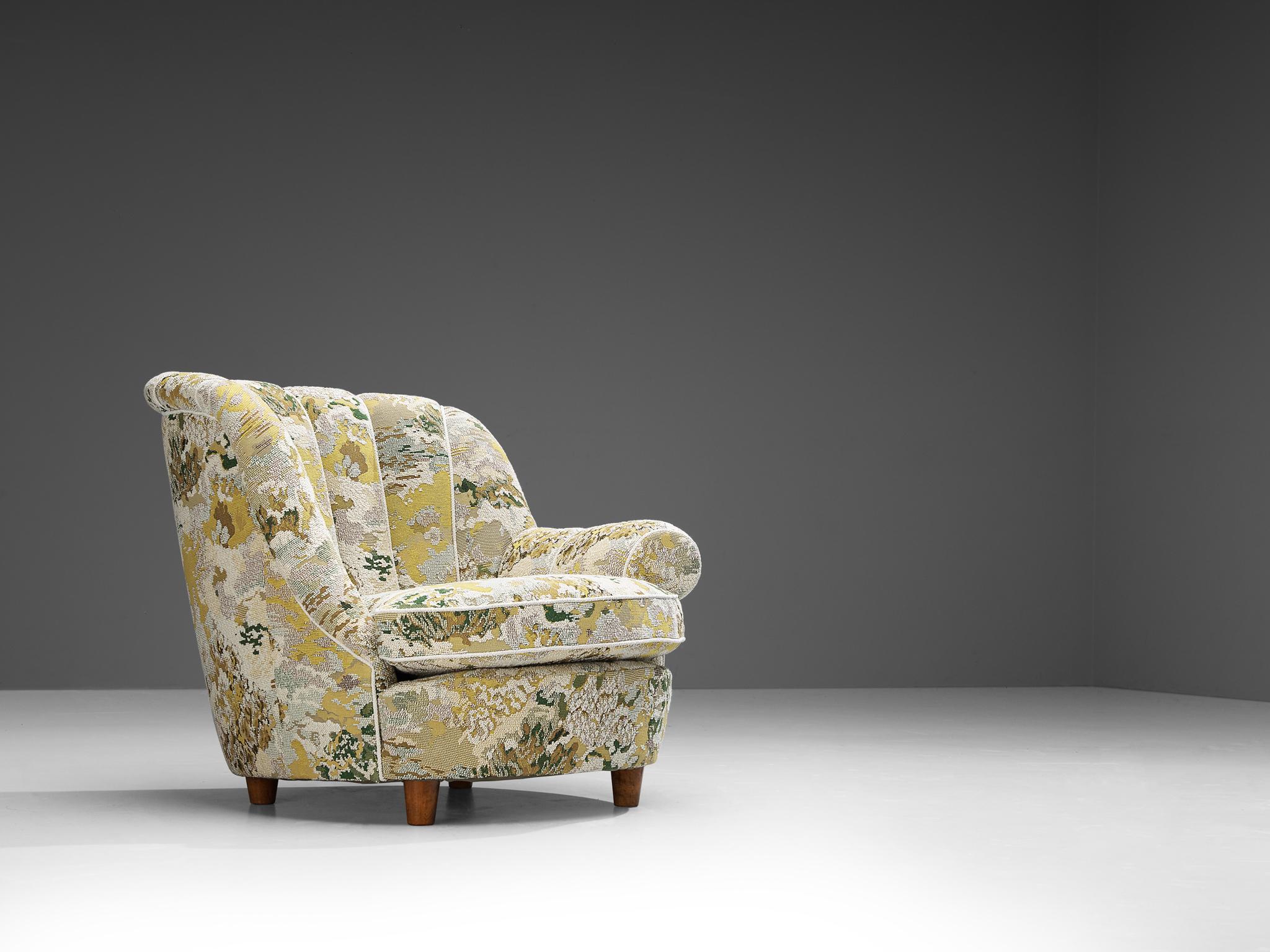 Carl Malmsten, 'Redet' lounge chair, acajou teinté, reupholstered in Métaphores 