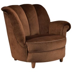 Carl Malmsten 'Redet' Lounge Chair in Brown Velvet and Ash