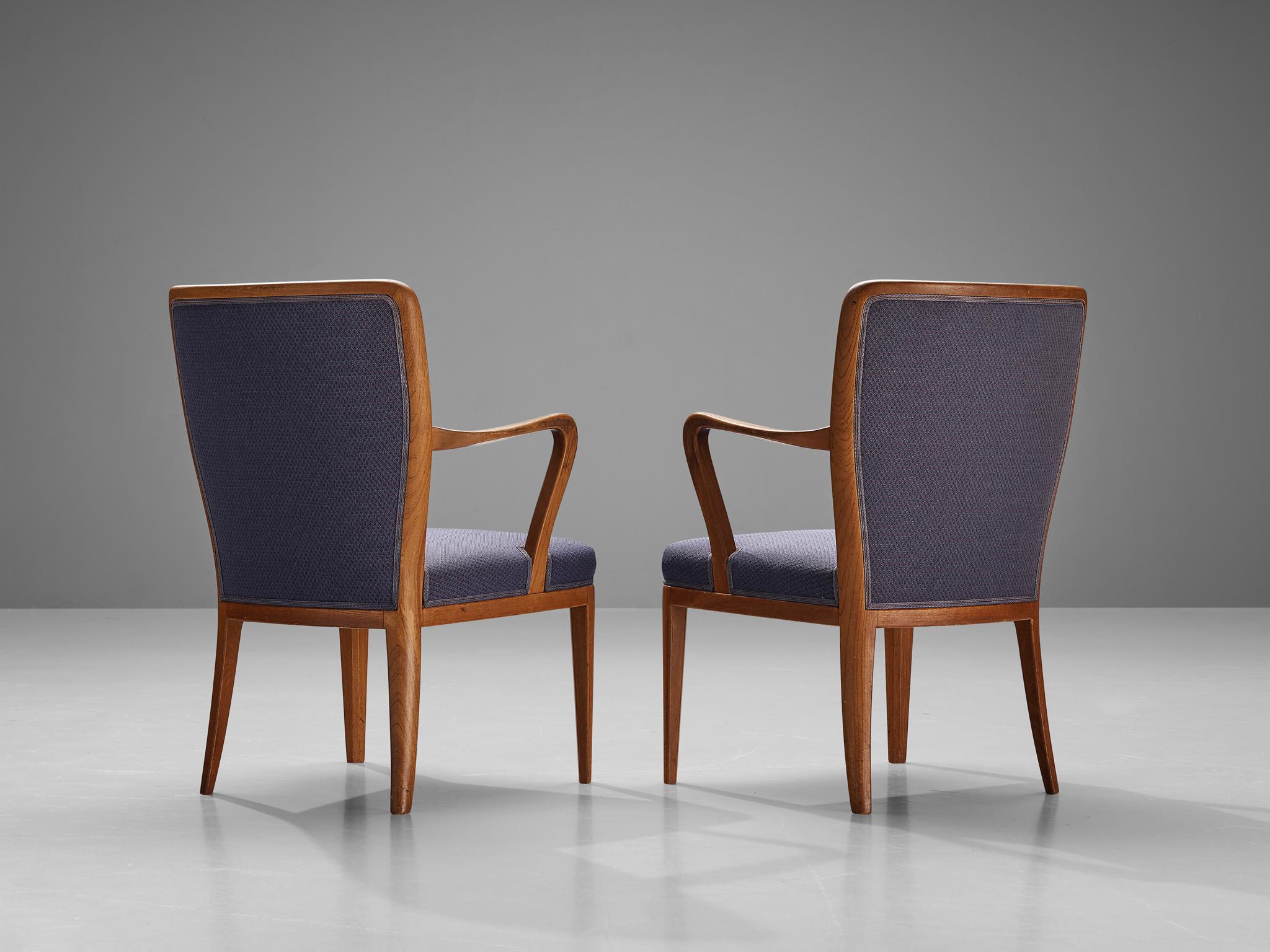 Carl Malmsten Set of Twelve Dining Chairs in Teak and Dark Purple Upholstery 2