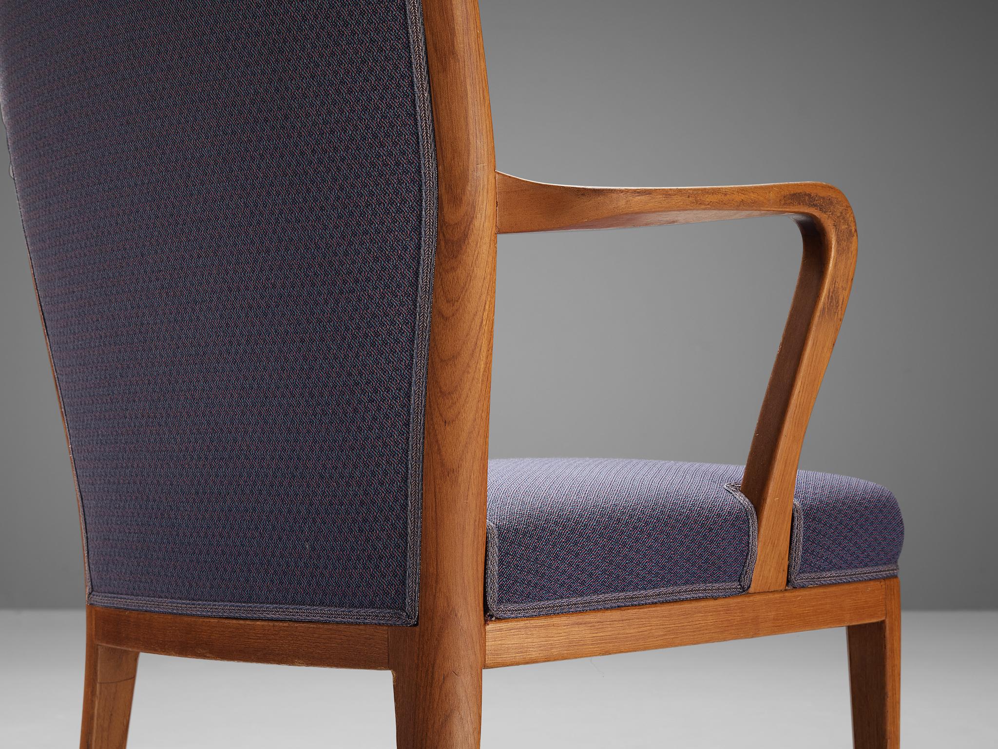 Scandinavian Modern Carl Malmsten Set of Twelve Dining Chairs in Teak and Dark Purple Upholstery