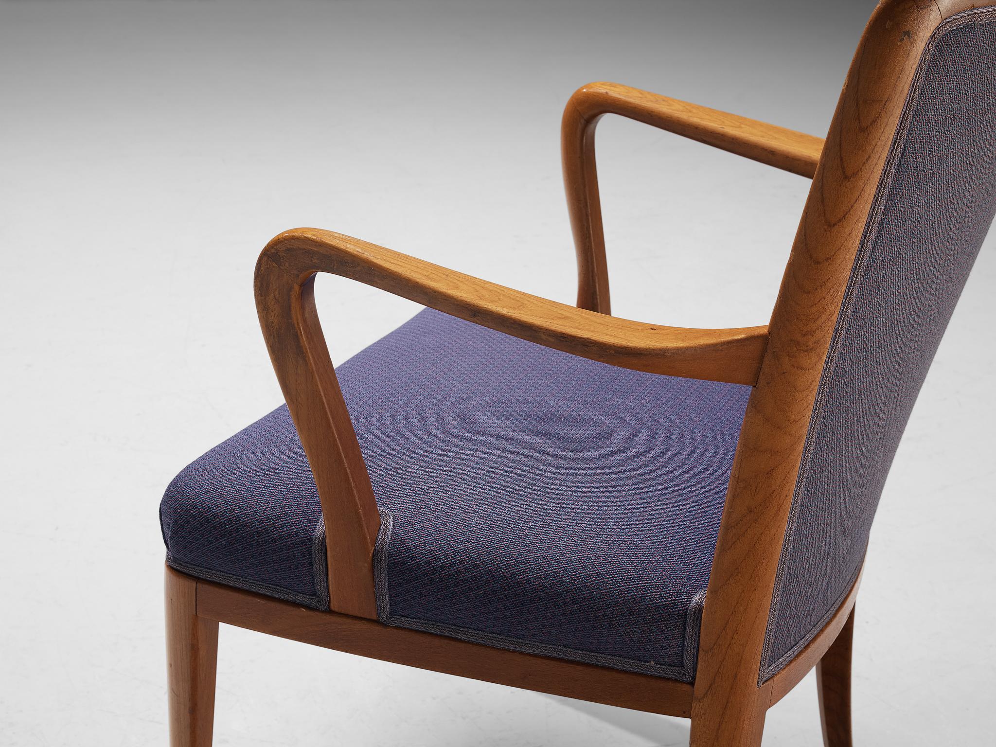 Carl Malmsten Set of Twelve Dining Chairs in Teak and Dark Purple Upholstery In Good Condition In Waalwijk, NL