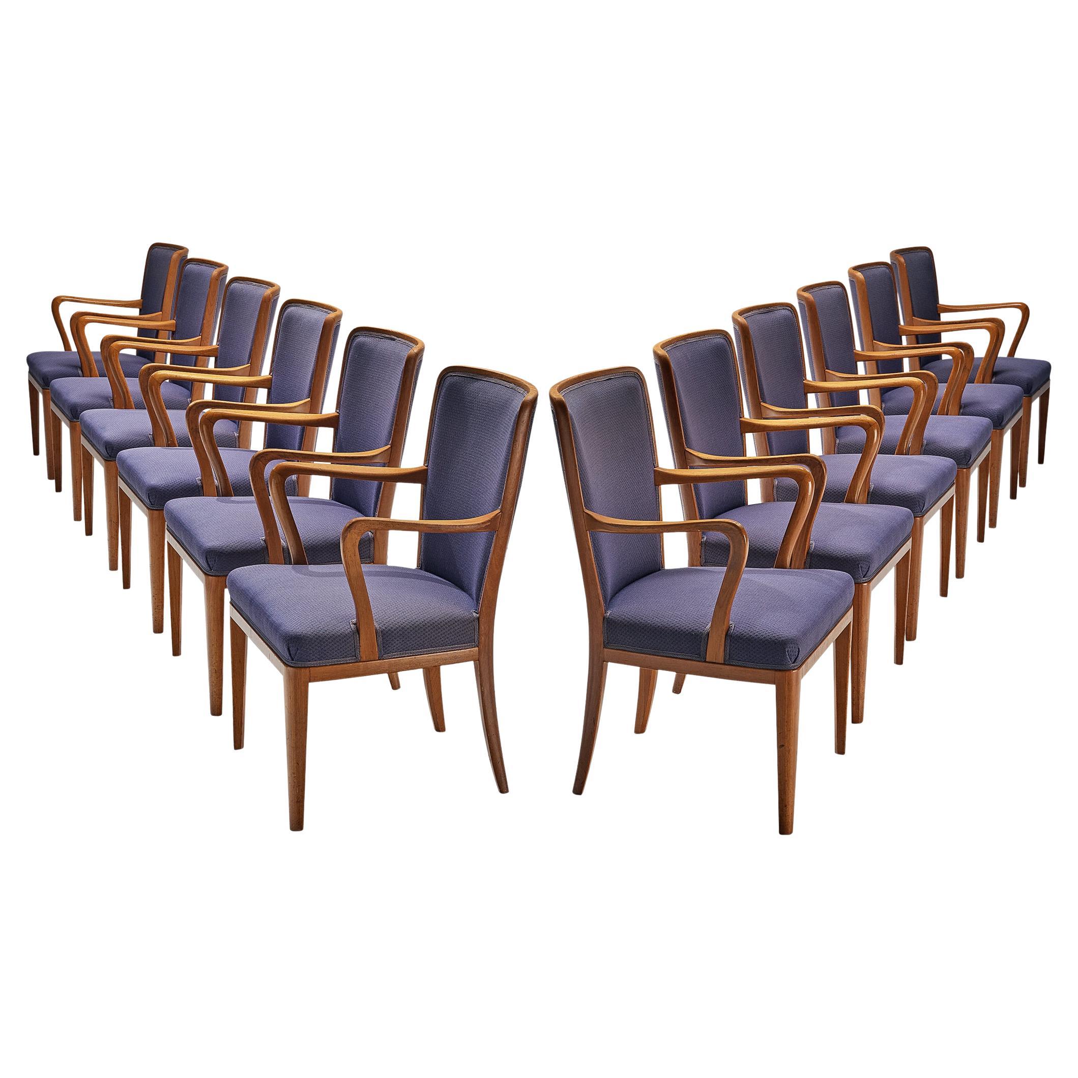 Carl Malmsten Set of Twelve Dining Chairs in Teak and Fabric Upholstery