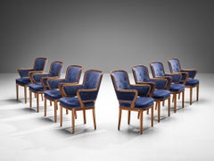 Ensemble de huit fauteuils Carl Malmsten en acajou et tissu bleu