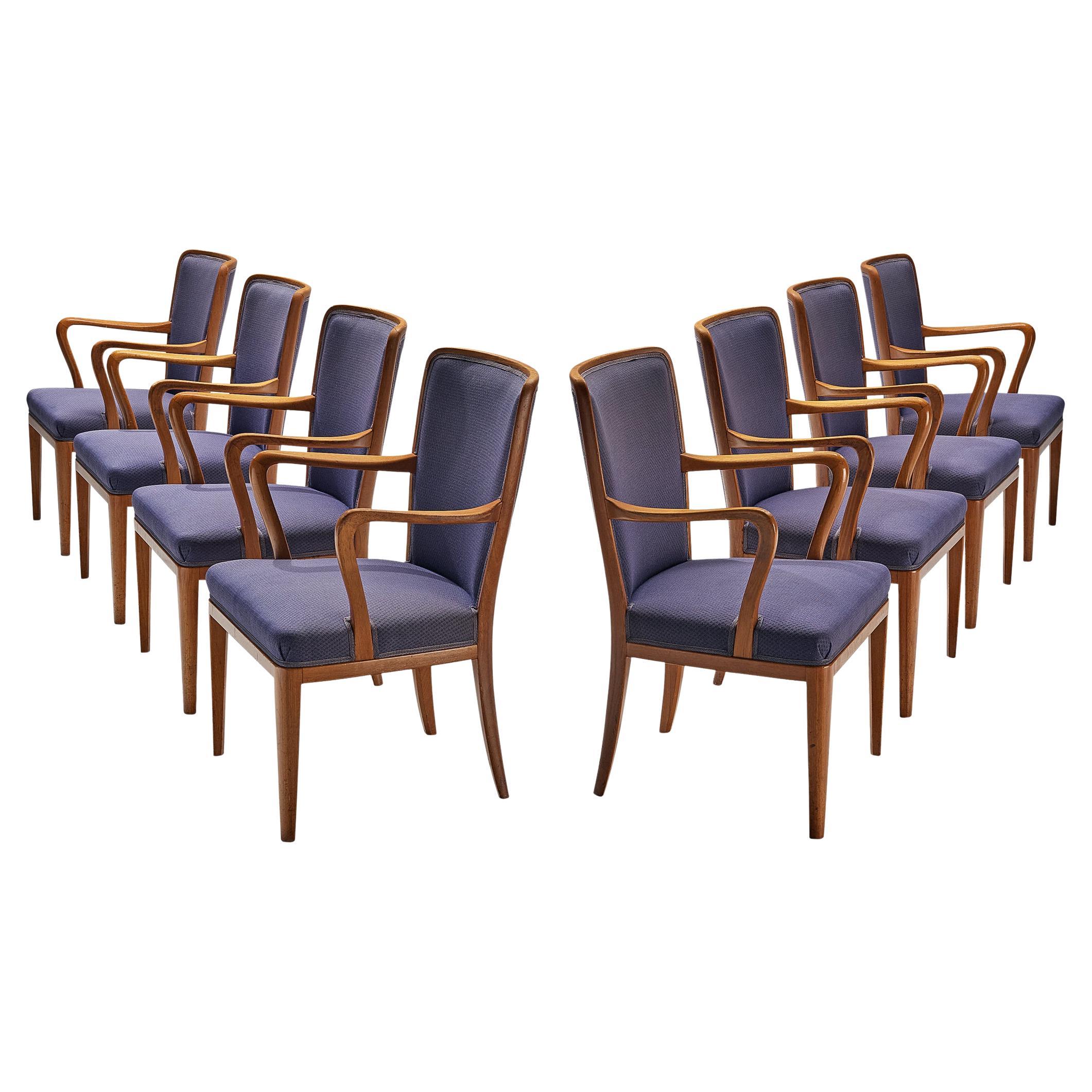 Carl Malmsten Set of Eight Dining Chairs in Teak and Fabric Upholstery