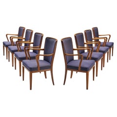 Carl Malmsten Set of Eight Dining Chairs in Teak and Fabric Upholstery