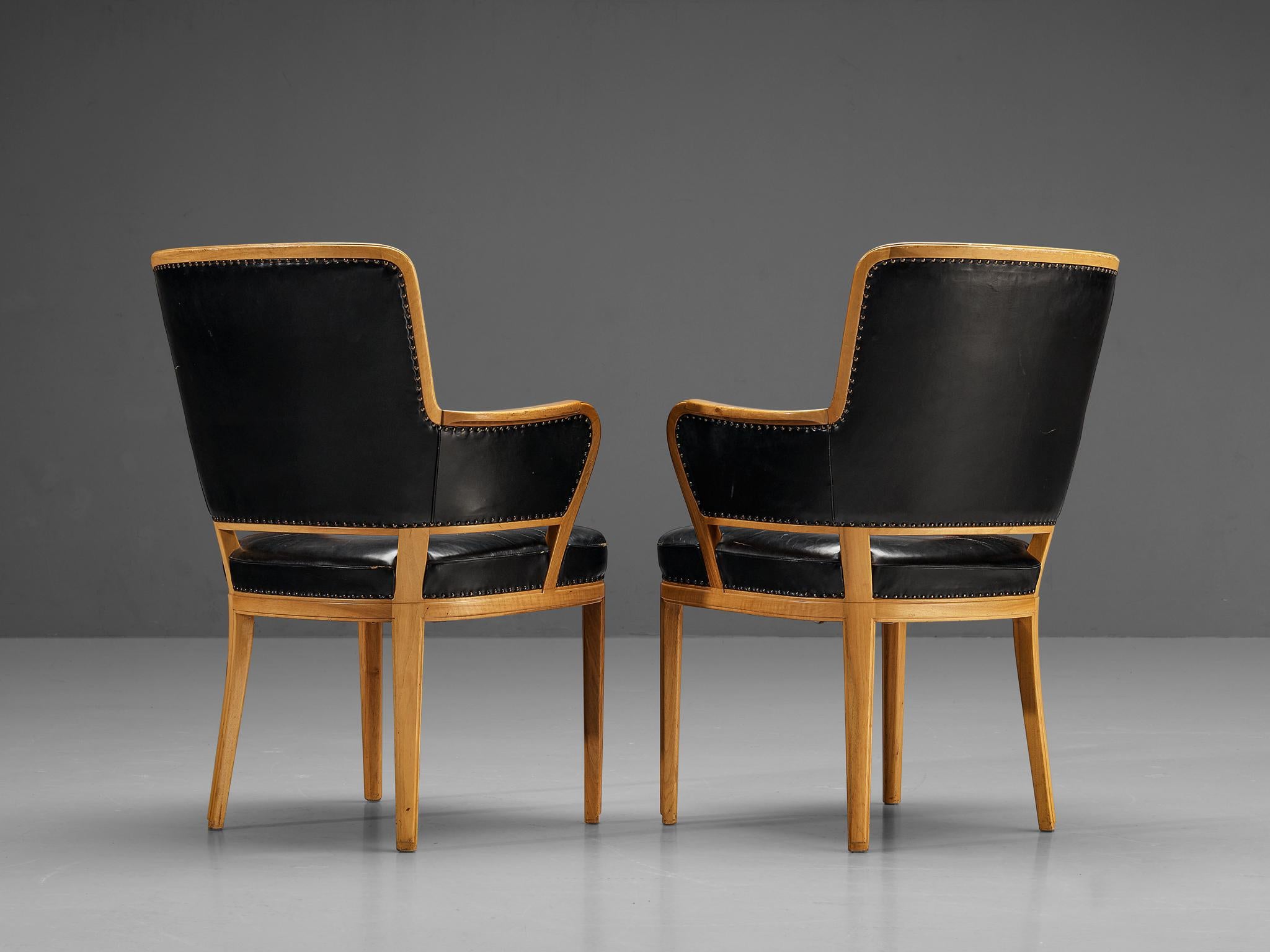 Carl Malmsten Set of Ten Armchairs in Walnut and Black Leather 2