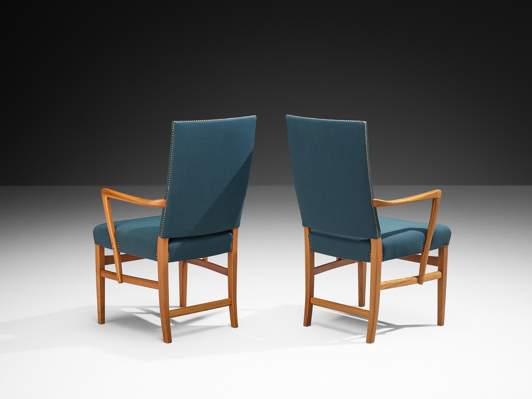 Carl Malmsten Ensemble de douze fauteuils en teck et tapisserie vert-bleu en vente 6