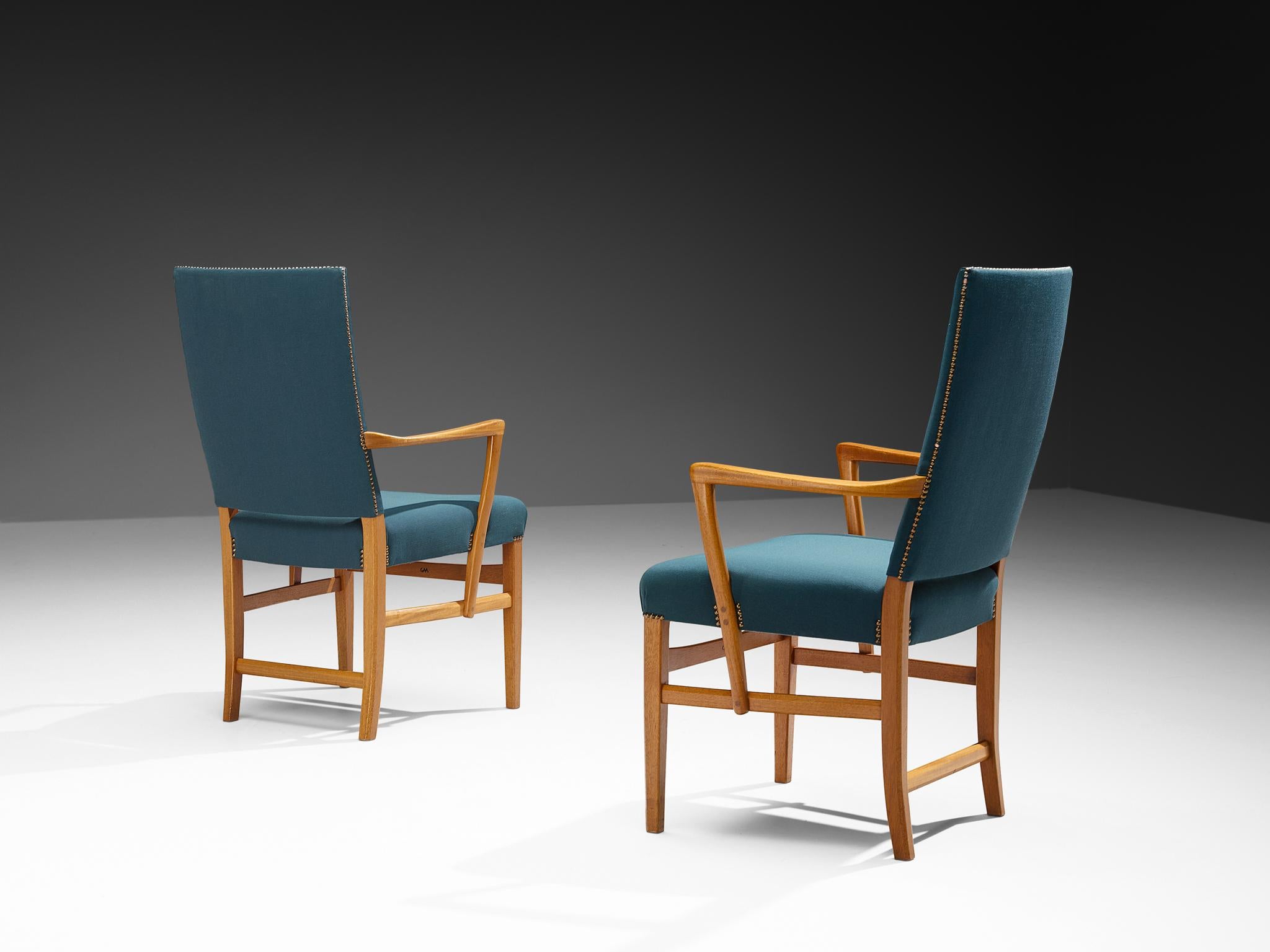 Carl Malmsten Ensemble de douze fauteuils en teck et tapisserie vert-bleu Bon état - En vente à Waalwijk, NL