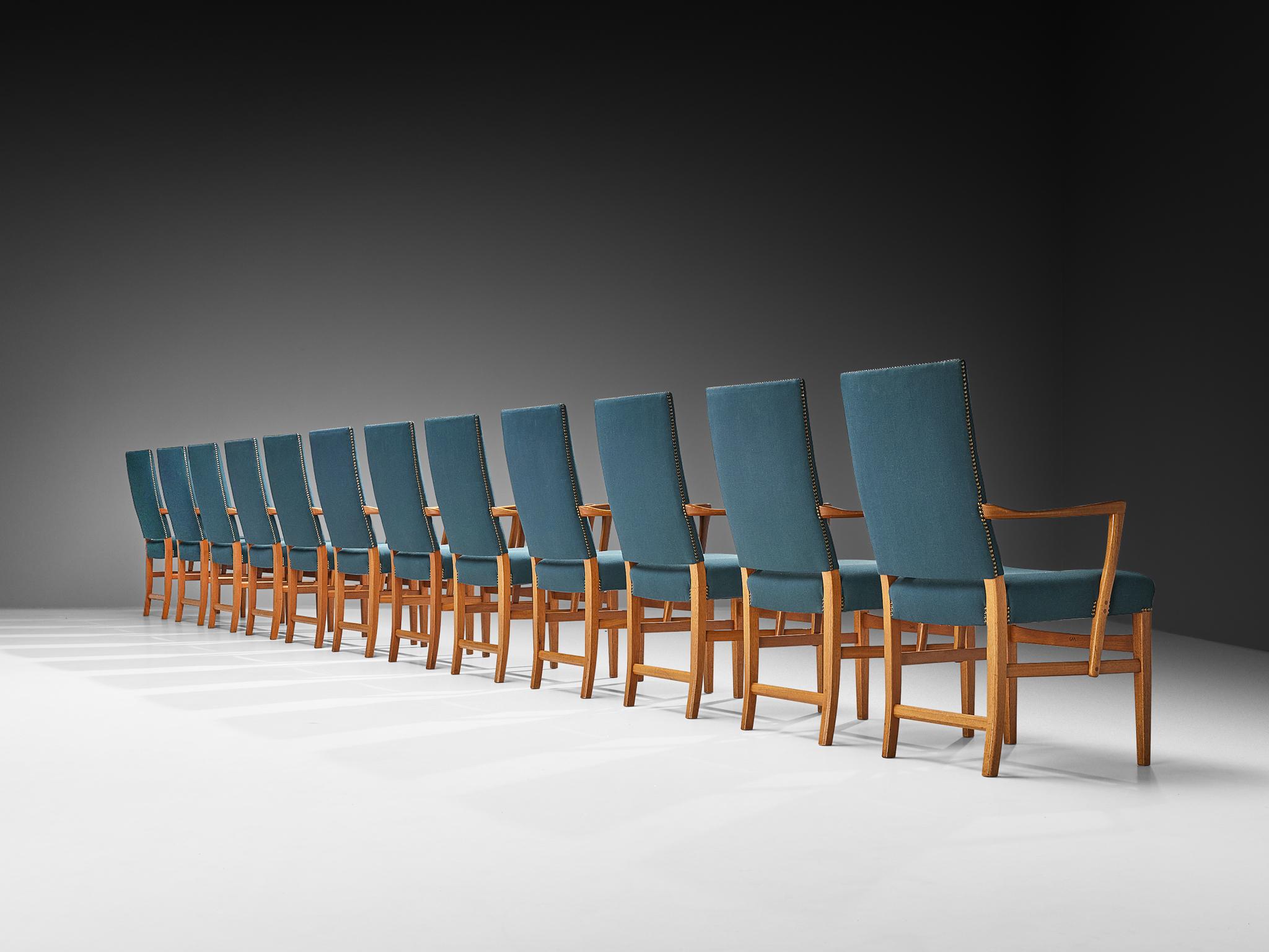 Carl Malmsten Ensemble de douze fauteuils en teck et tapisserie vert-bleu en vente 2