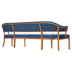 Carl Malmsten Sofa in Walnut and Blue Upholstery