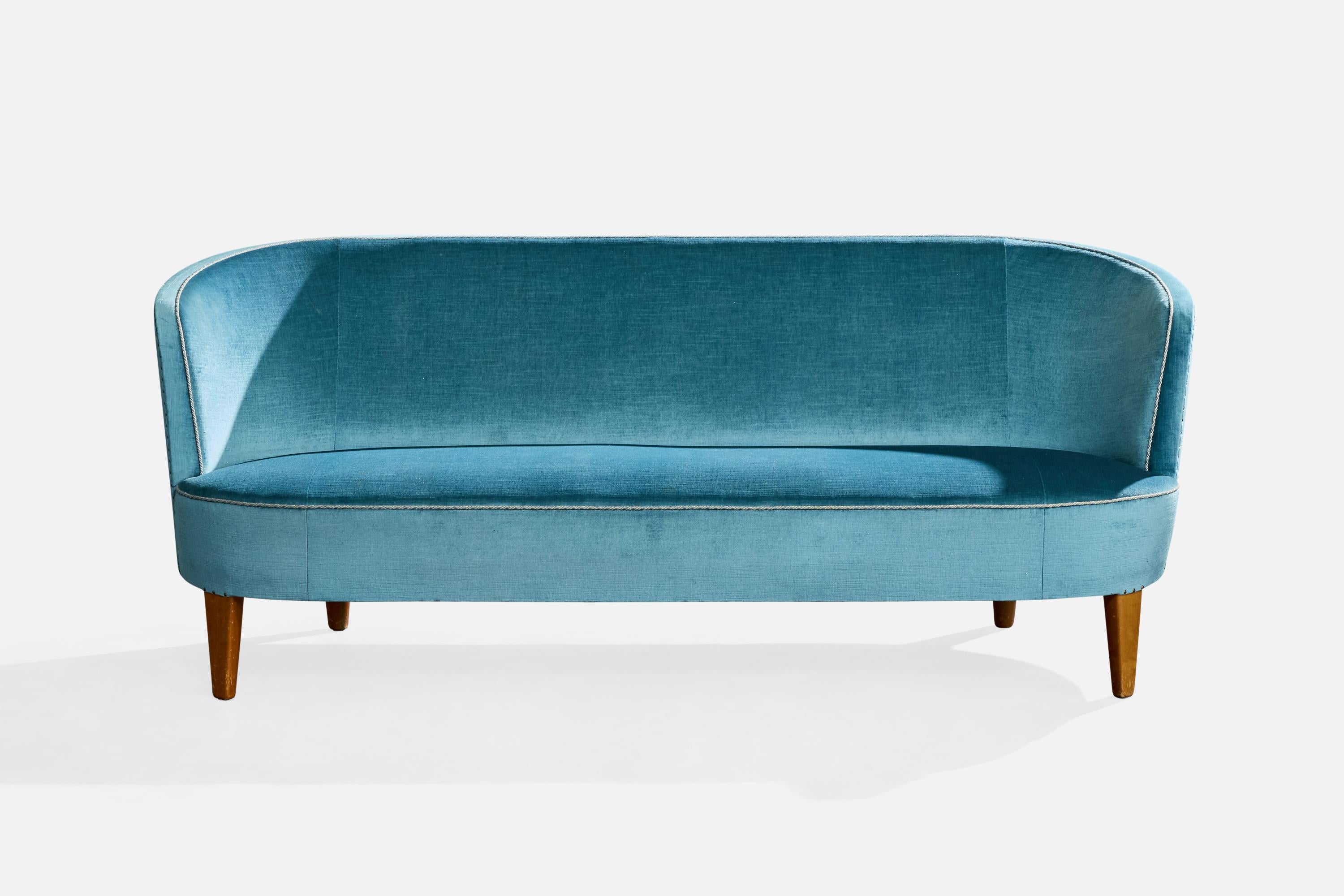 Mid-Century Modern Carl Malmsten, Sofa, Velvet, Wood, Sweden, 1960s en vente