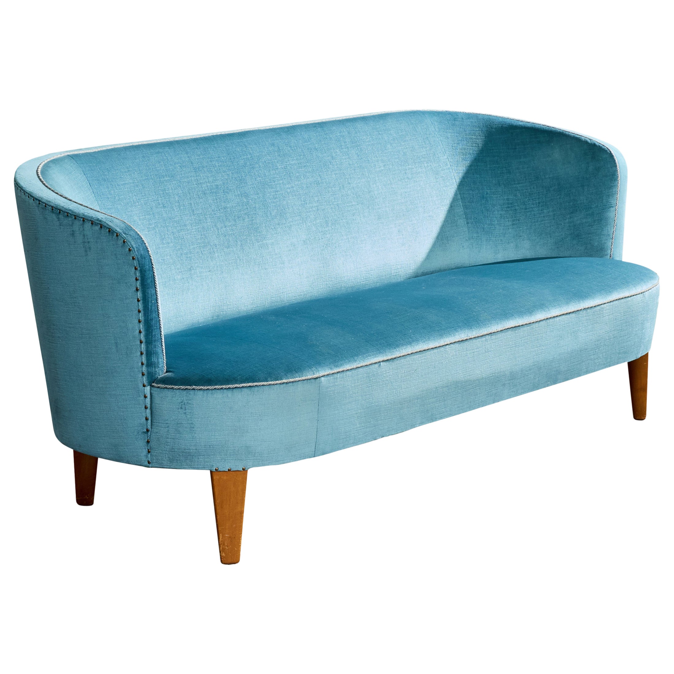 Carl Malmsten, Sofa, Velvet, Wood, Sweden, 1960s