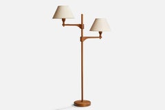 Carl Malmsten, Staken, Floor Lamp, Teak, Fabric, Sweden, 1950s