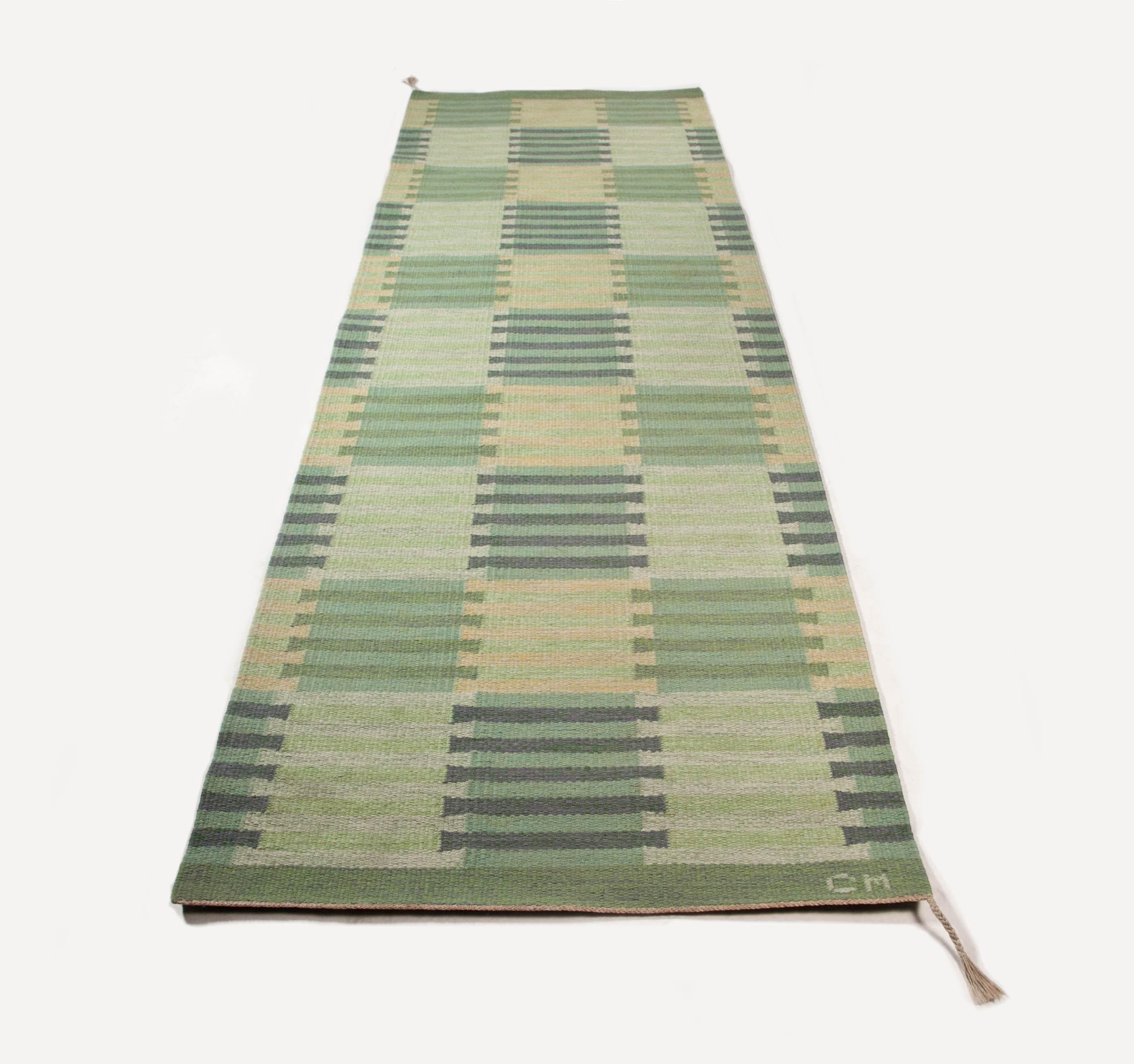 Wool Carl Malmsten Swedish Flat Weave “Capellagården” Runner, Sweden 1960's For Sale