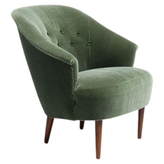 Carl Malmsten Swedish Lounge Chair, 1950s, Mohair Velvet by Chase Erwin For Sale