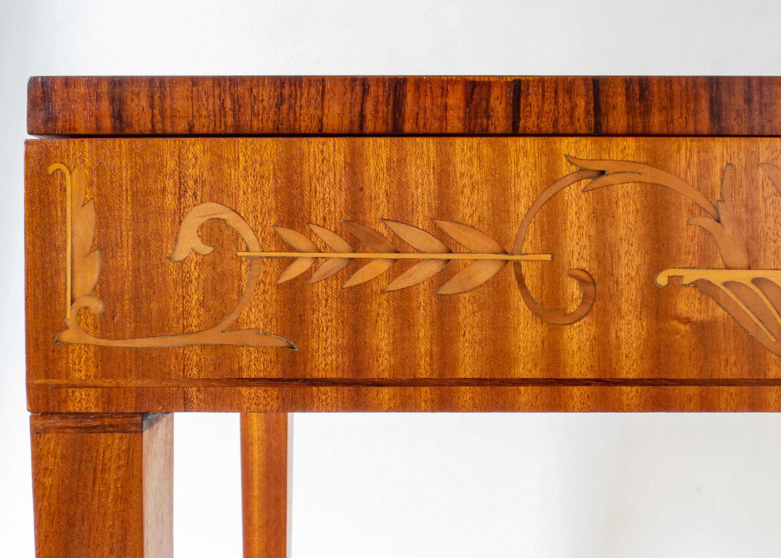 Art Deco Carl Malmsten, Swedish Satinwood, Rosewood and Marquetry Side / Sewing Table For Sale