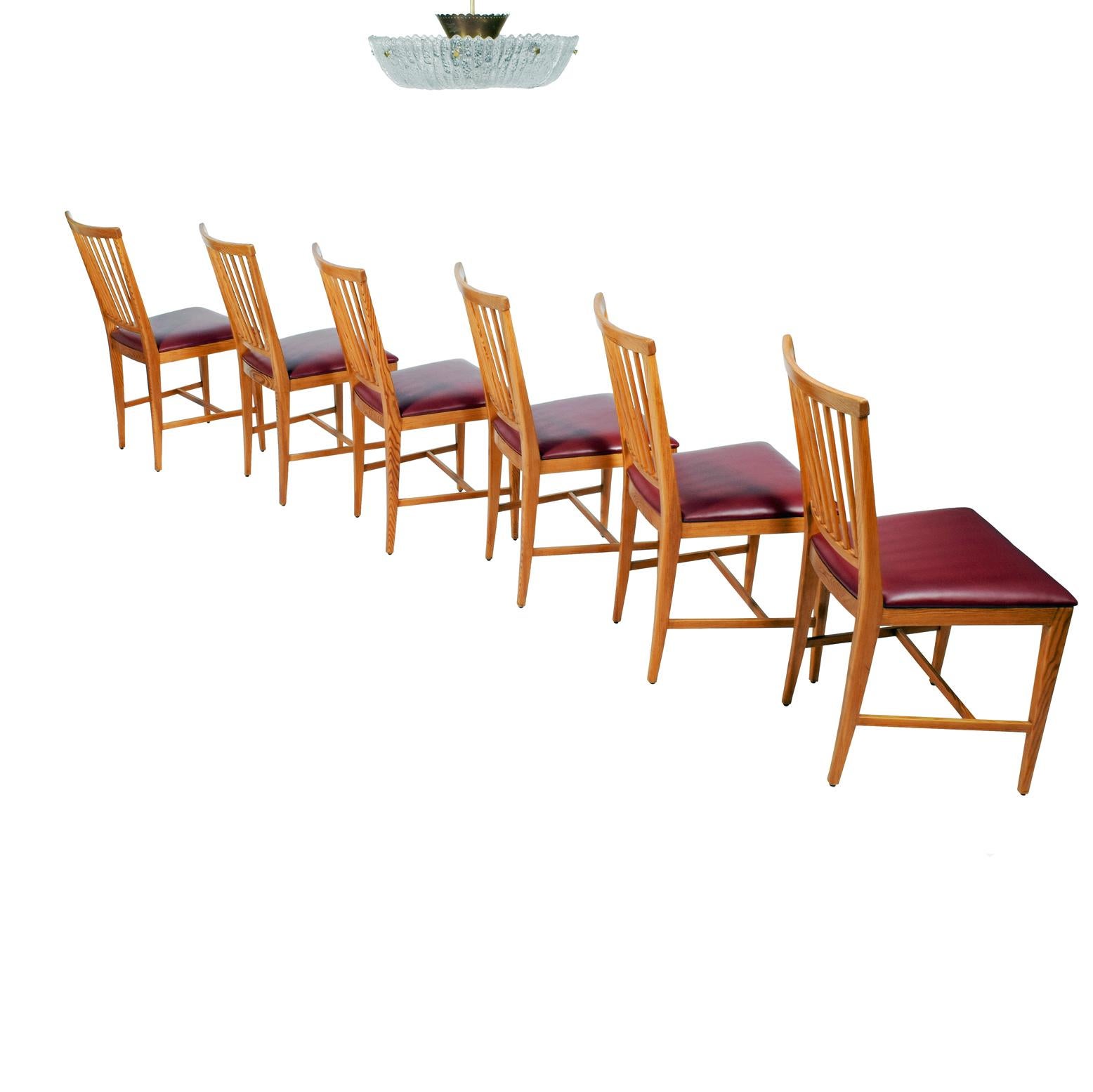 Solid pine everyday chairs design in 1943 for Karl Anderson & Sans leather upholstery marking to each chair CM.