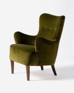 Carl Malmsten Vintage 1950s Gavle Chair in Moss Green Velvet