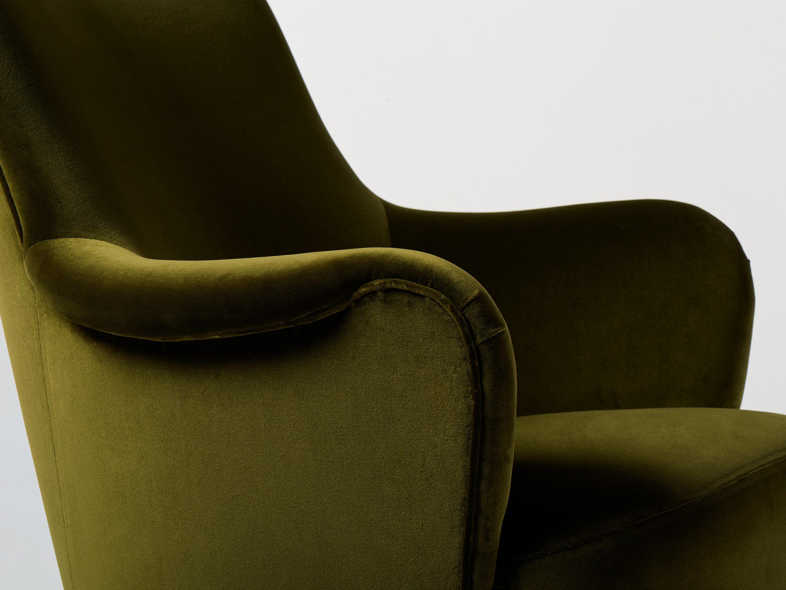 Scandinavian Modern Carl Malmsten Vintage 1950s Samsas Chairs in Moss Green Velvet For Sale
