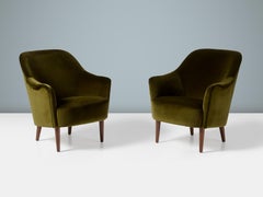 Carl Malmsten Vintage 1950s Samspel Chairs in Moss Green Velvet