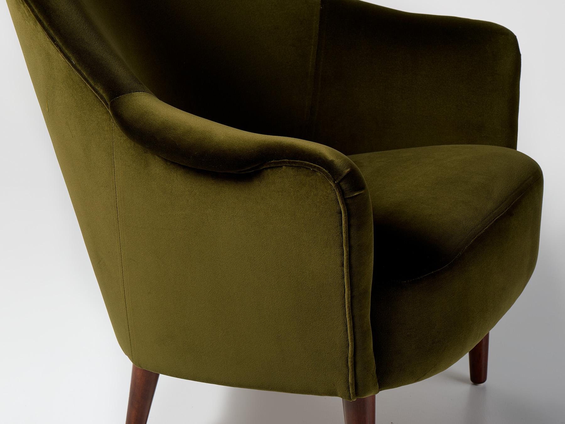 Beech Carl Malmsten Vintage 1950s Samspel Chairs in Moss Green Velvet For Sale