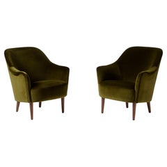 Carl Malmsten Chaises Samspel vintage des années 1950 en velours vert mousse