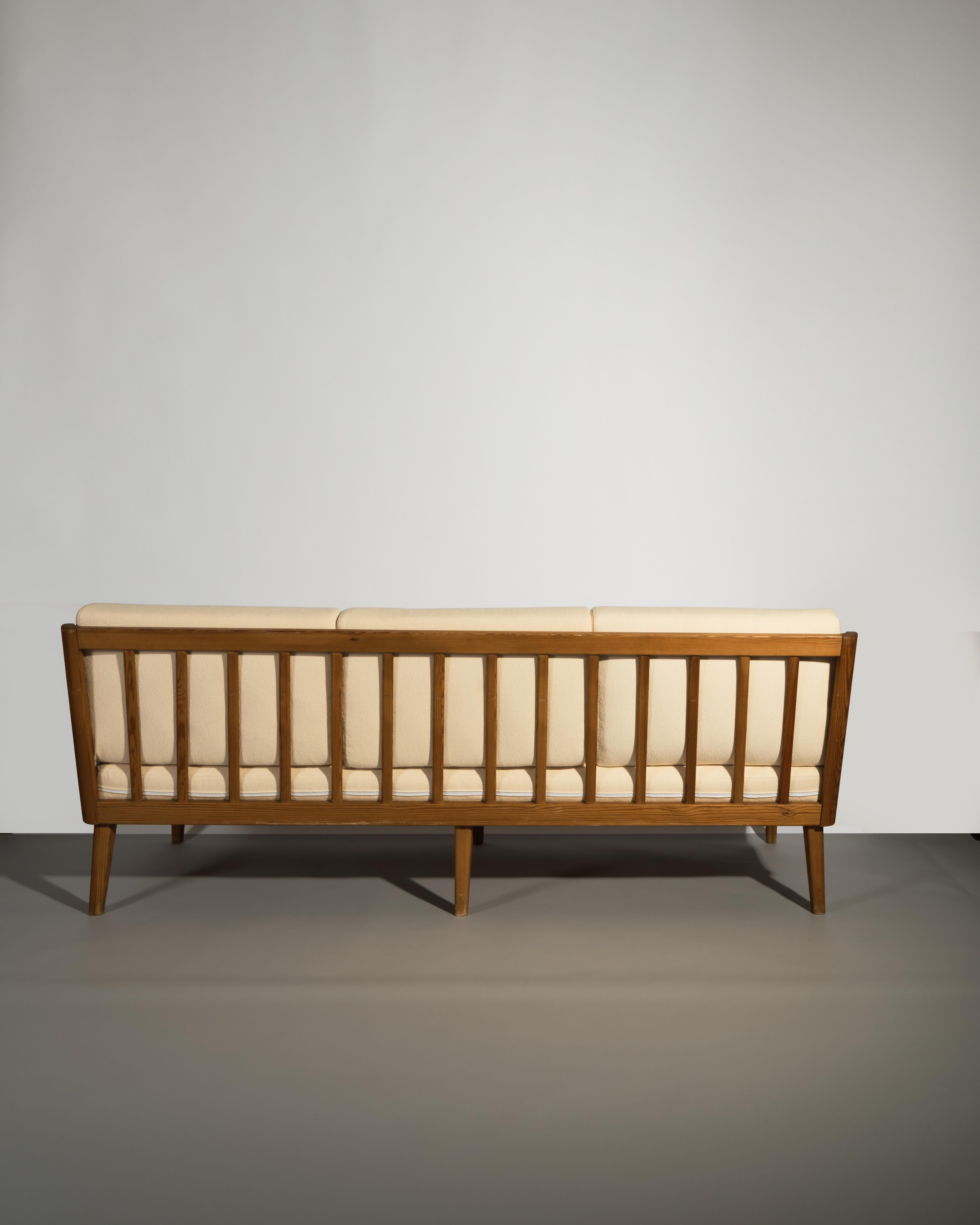 Swedish Carl Malmsten 'Visingsö' 3 Seater Sofa c.1960s made from solid pine For Sale