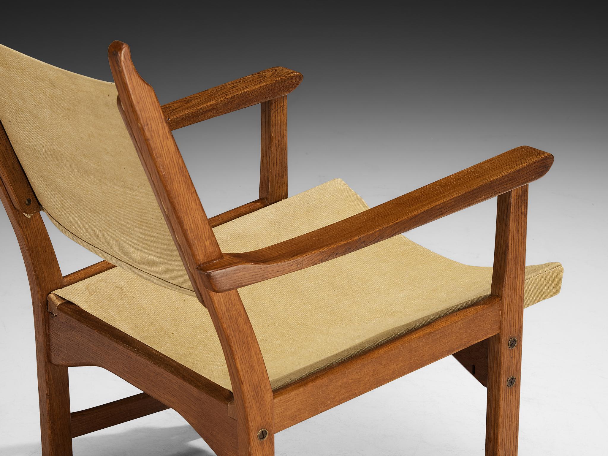 Scandinavian Modern Carl Malmsten & Yngve Ekström Pair of 'Caryngo' Chairs in Oak and Canvas For Sale