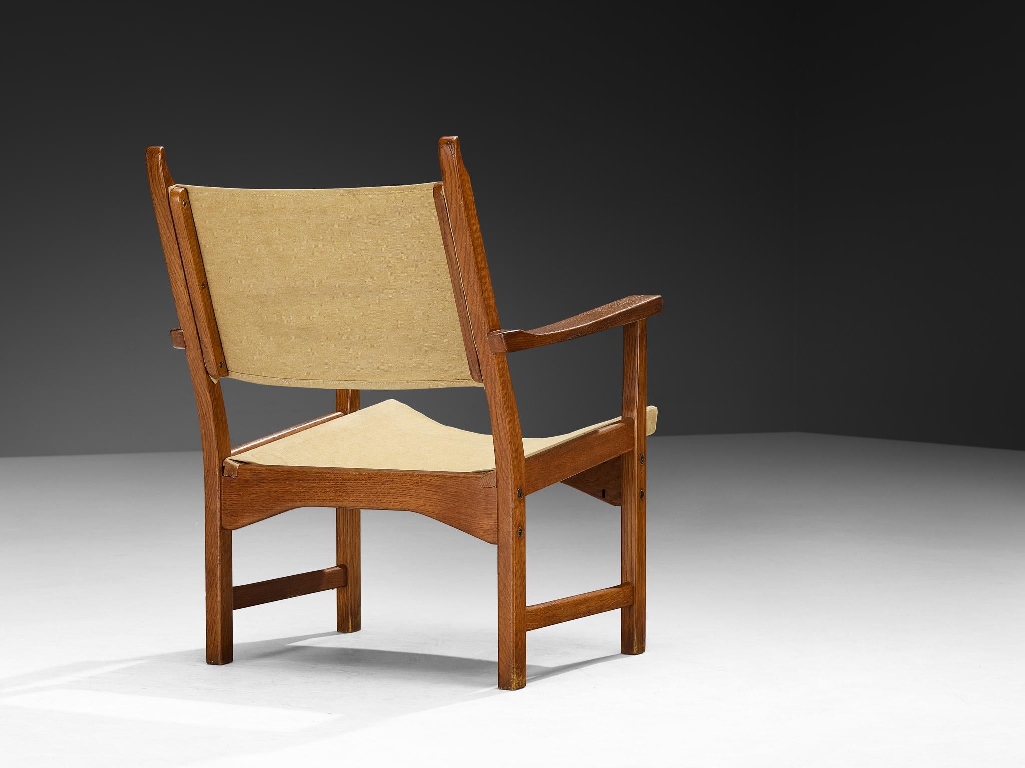Swedish Carl Malmsten & Yngve Ekström Pair of 'Caryngo' Chairs in Oak and Canvas For Sale