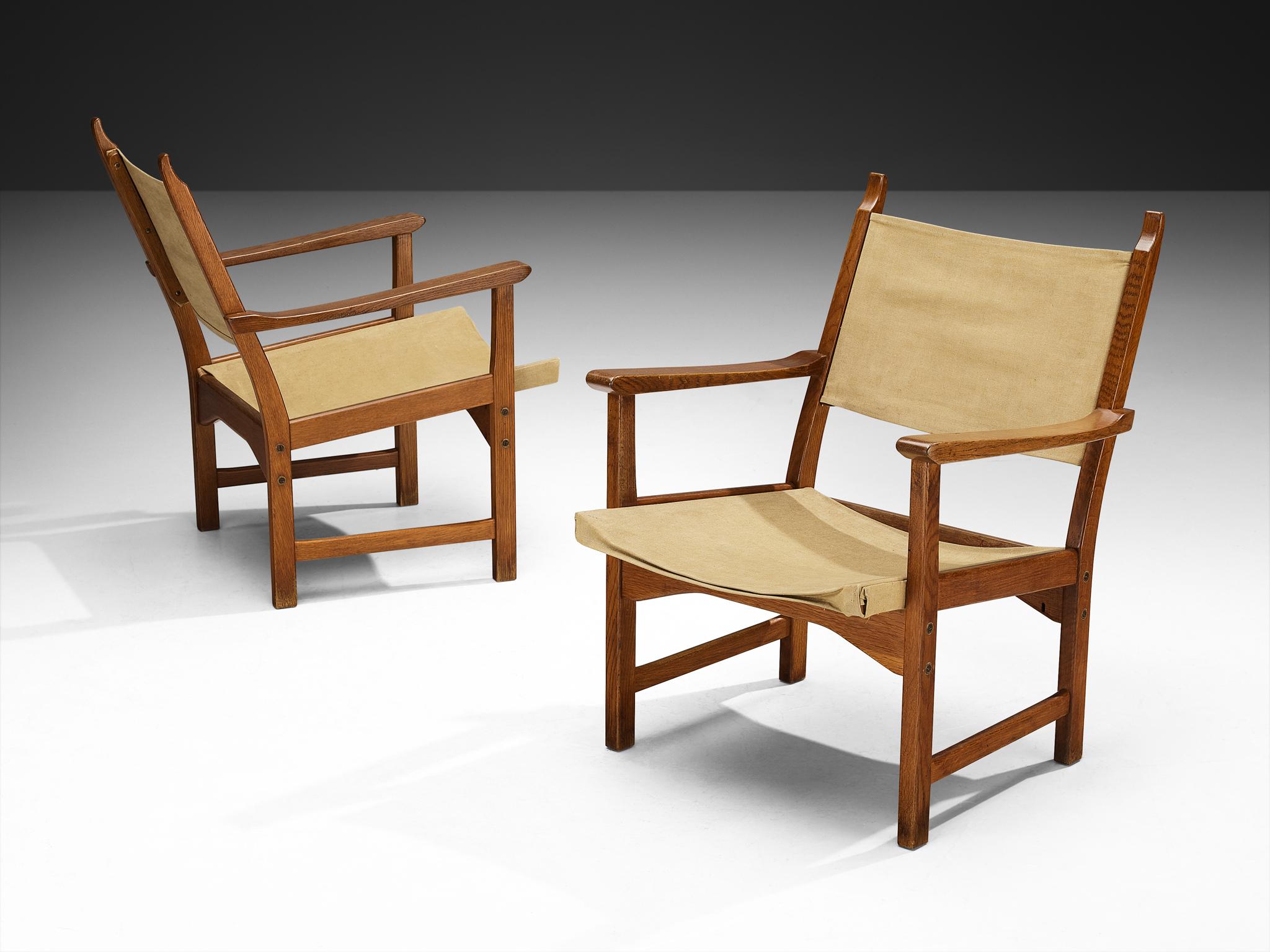 Carl Malmsten & Yngve Ekström Pair of 'Caryngo' Chairs in Oak and Canvas In Good Condition For Sale In Waalwijk, NL