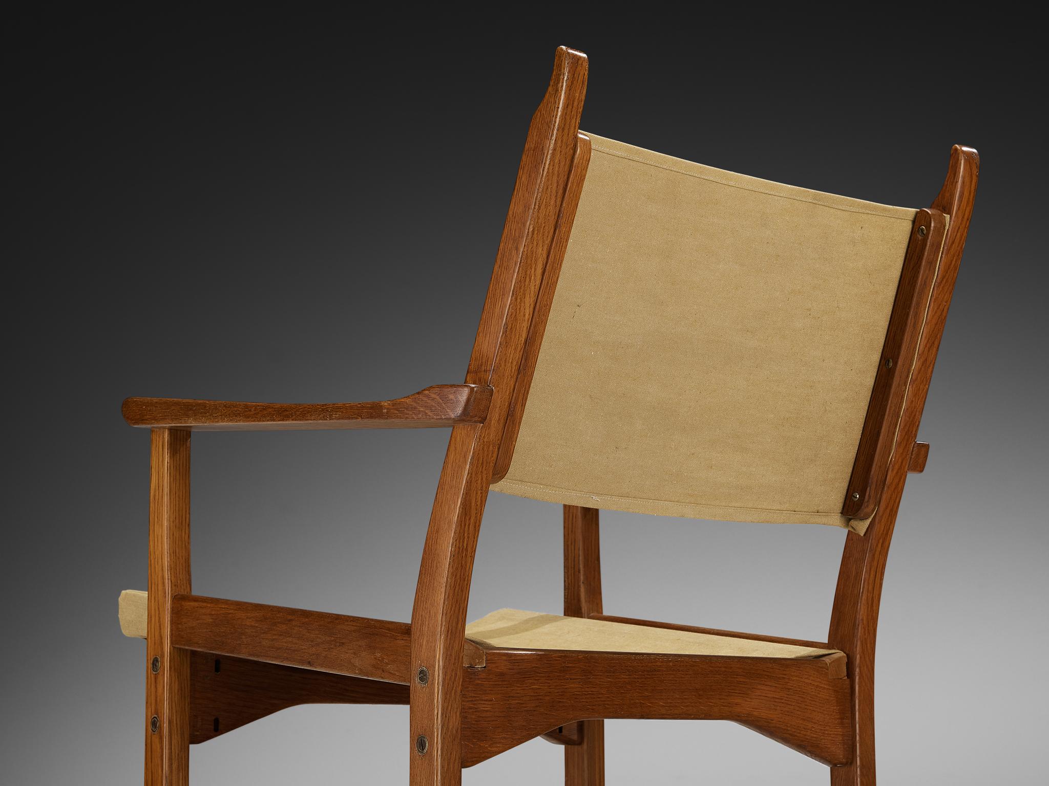 Mid-20th Century Carl Malmsten & Yngve Ekström Pair of 'Caryngo' Chairs in Oak and Canvas For Sale