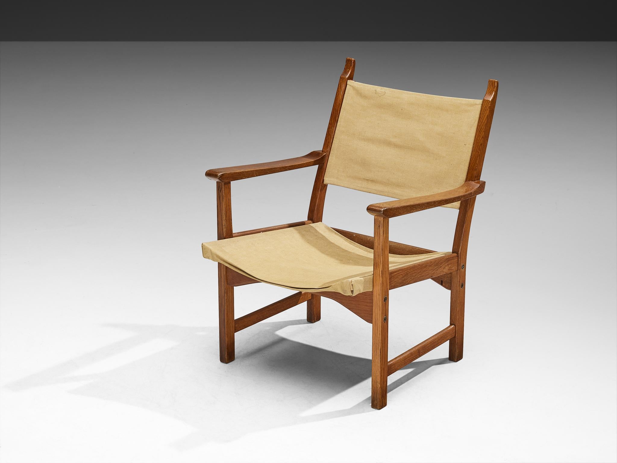 Carl Malmsten & Yngve Ekström Pair of 'Caryngo' Chairs in Oak and Canvas For Sale 1
