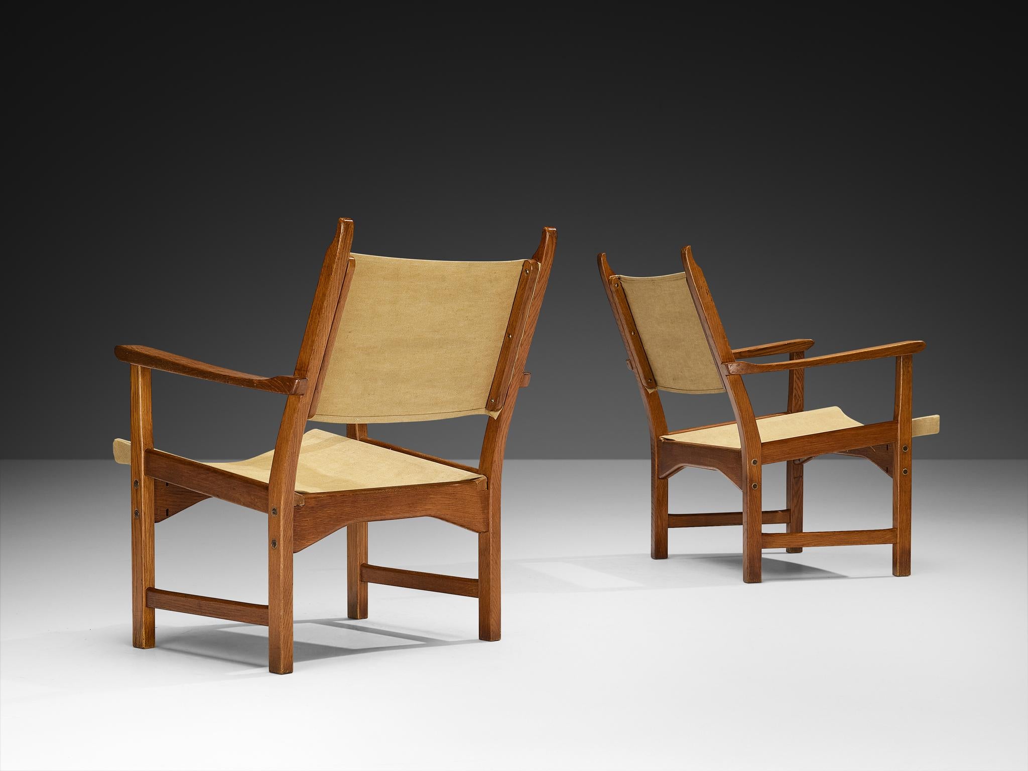 Carl Malmsten & Yngve Ekström Pair of 'Caryngo' Chairs in Oak and Canvas For Sale 3