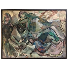 Carl Malouf Original Signed Painting Early Midcentury 1950 New York Scene