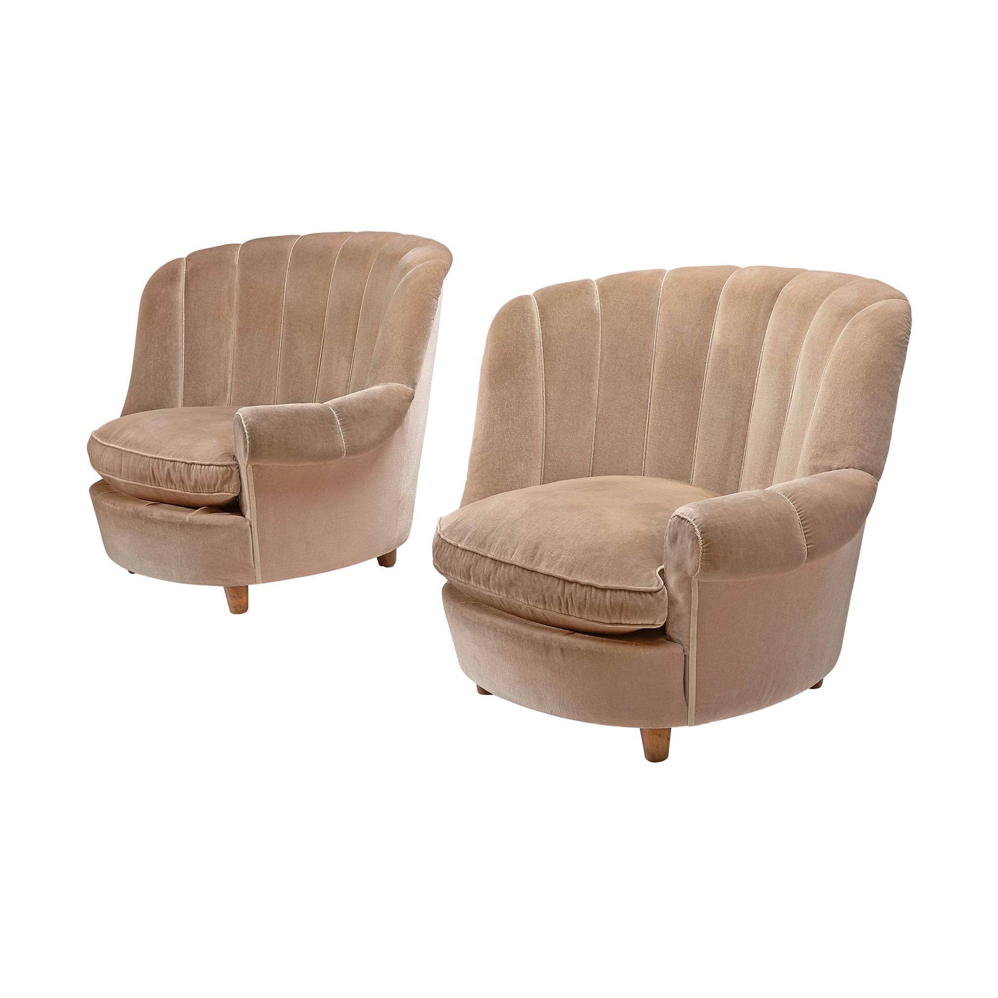 Carl Malsten Pair of "Redet" Easy Chairs in Soft Beige Velvet