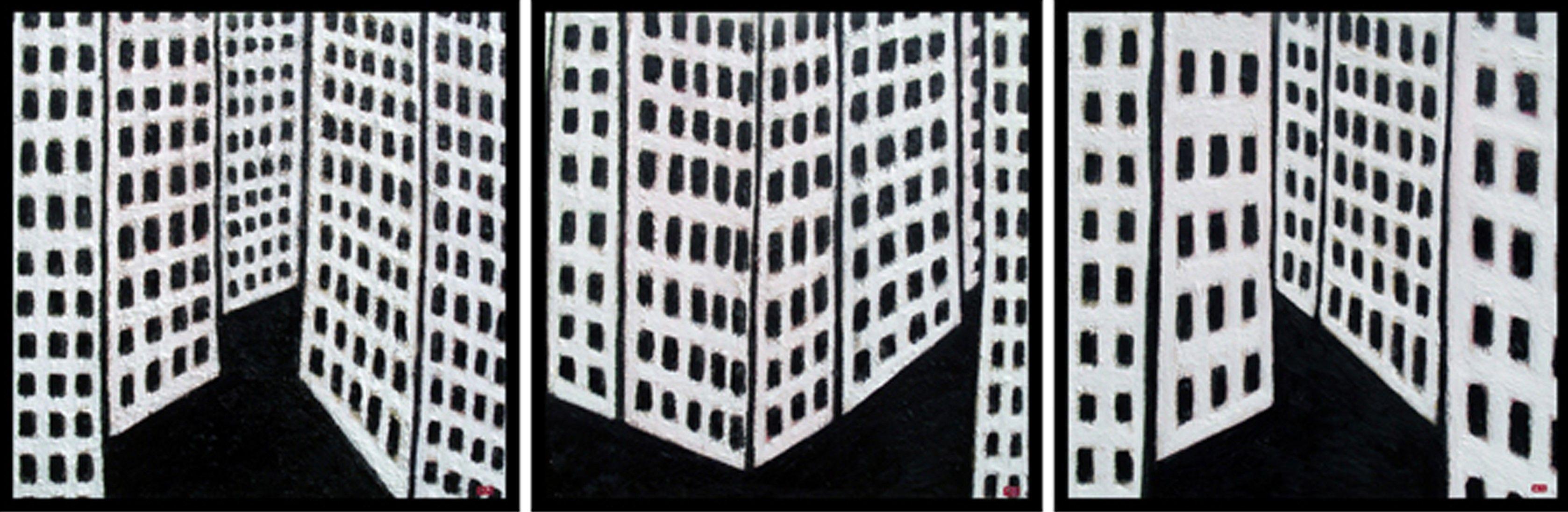 City Blocks-Triptych FREE SHIPPING/Cont. USA, Painting, Oil on Wood Panel For Sale 4