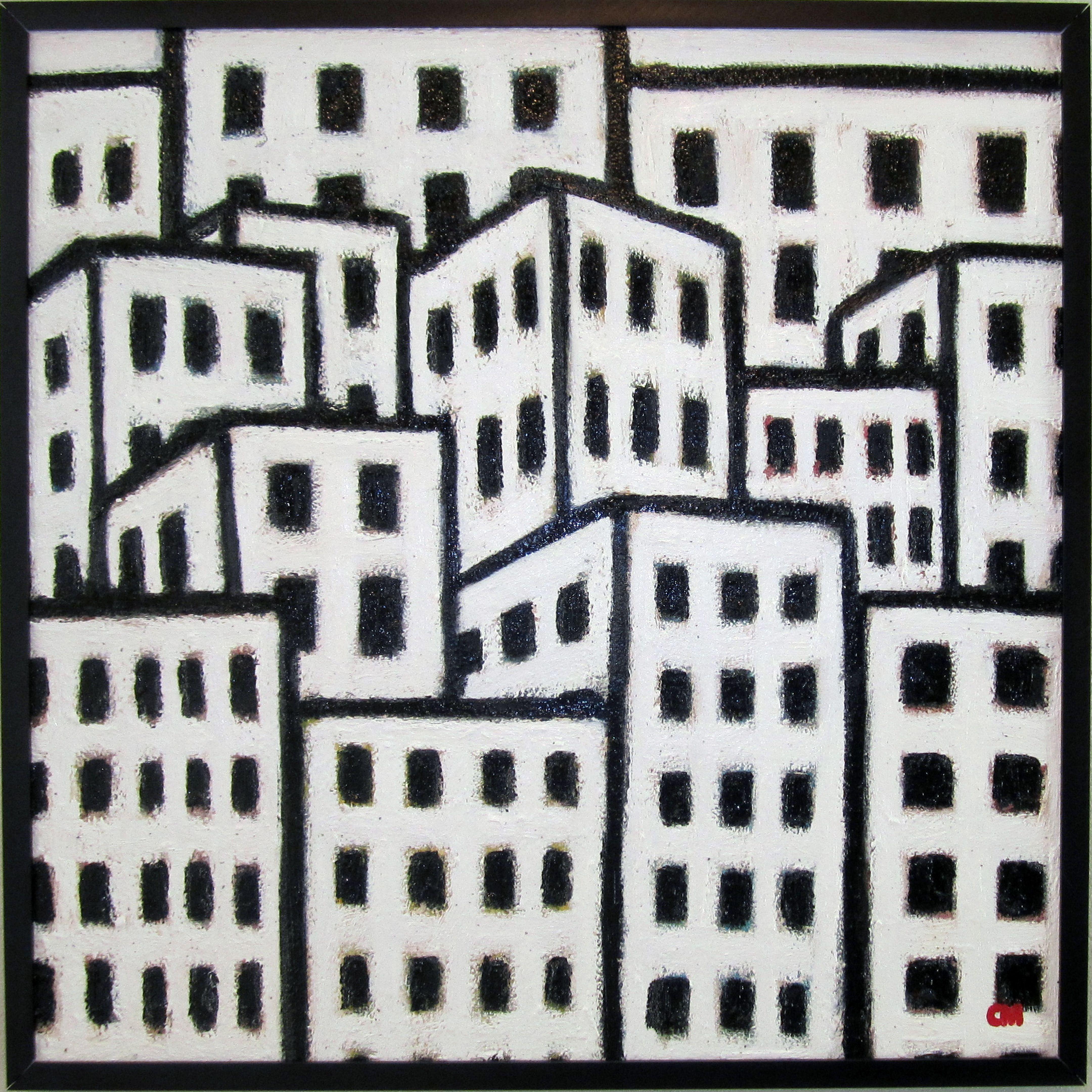Urban Patterns-24in x 24in FREE SHIPPING/Cont. USA, Gemälde, Öl auf Holzplatte – Painting von Carl McGrady