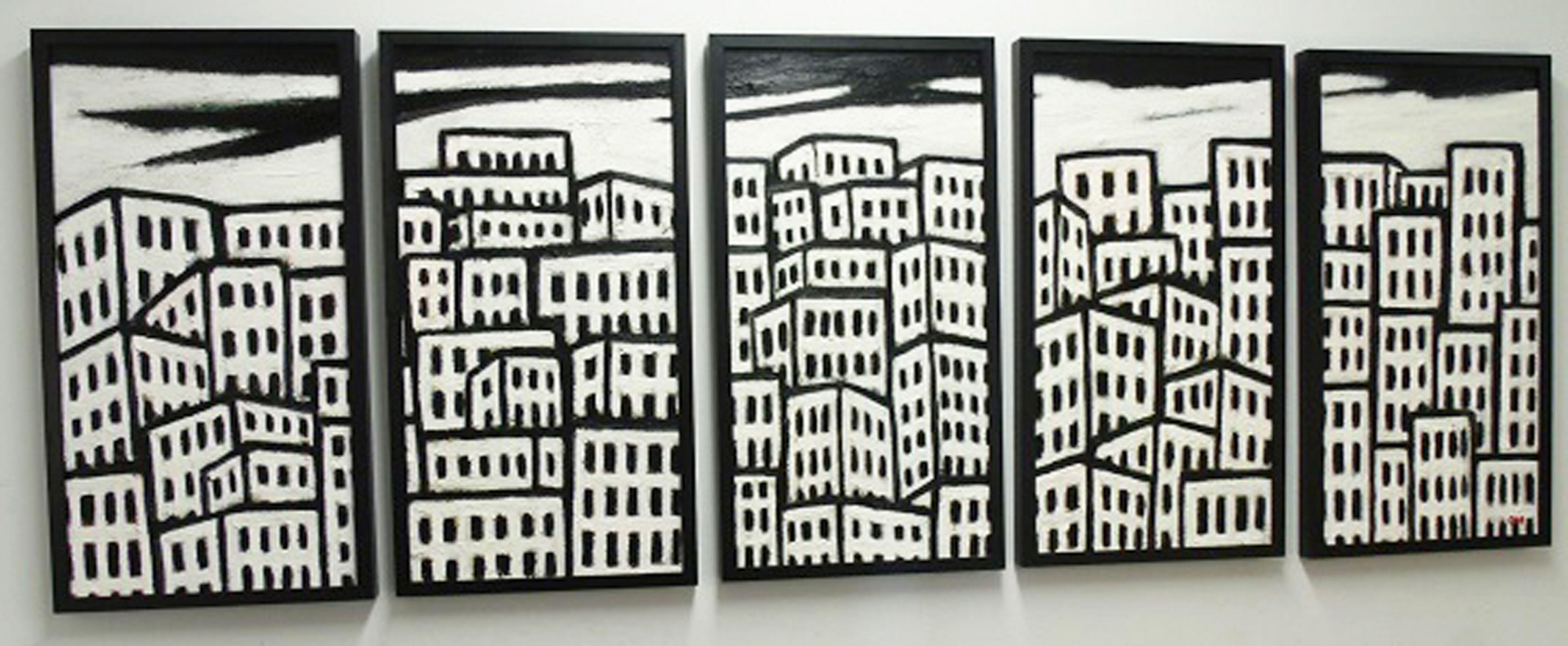 Carl McGrady Abstract Painting - Urban Patterns - 5-panels FREE SHIPPING/Cont. USA, Painting, Oil on Wood Panel