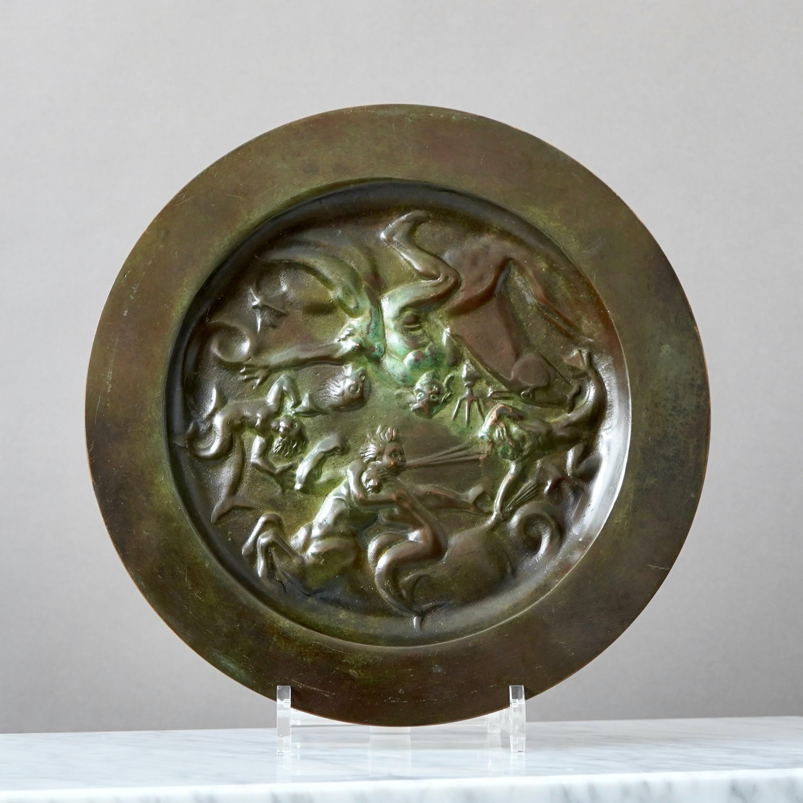 Swedish Carl Milles Art Deco Bronze Dish by GAB Guldsmedsaktiebolaget, Sweden, 1930s For Sale