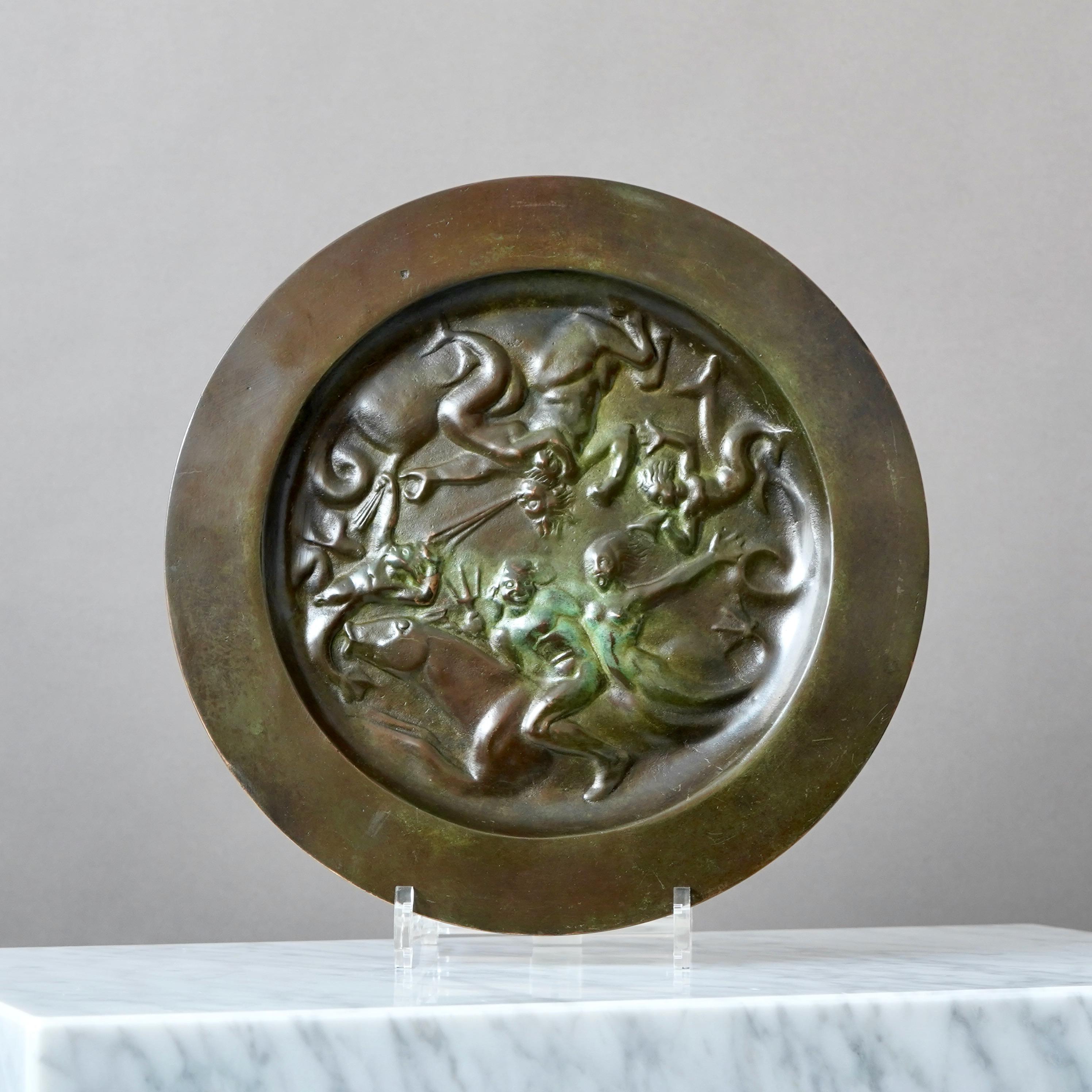 Cast Carl Milles Art Deco Bronze Dish by GAB Guldsmedsaktiebolaget, Sweden, 1930s For Sale