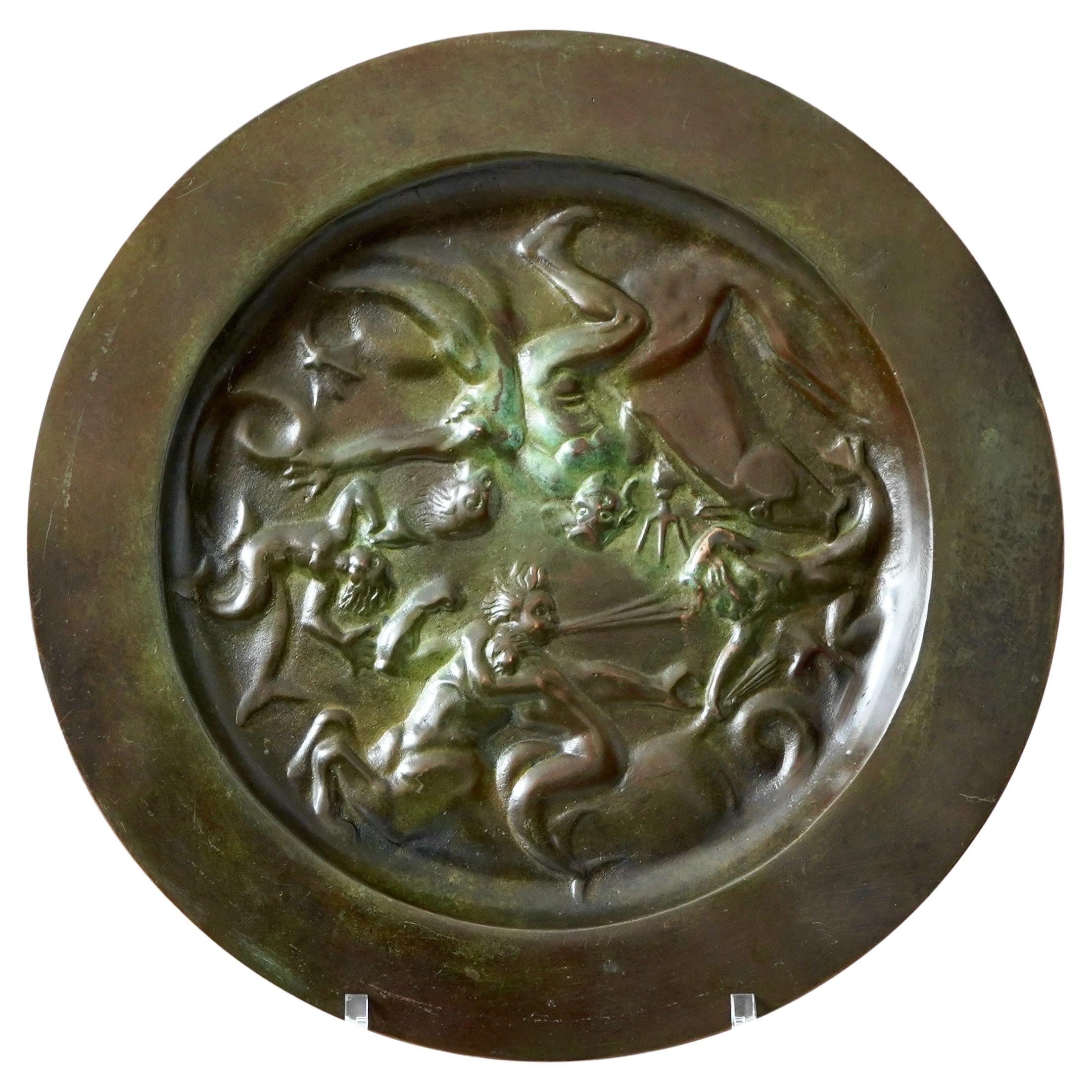Piatto in bronzo Art Déco Carl Milles di GAB Guldsmedsaktiebolaget, Svezia, anni '30