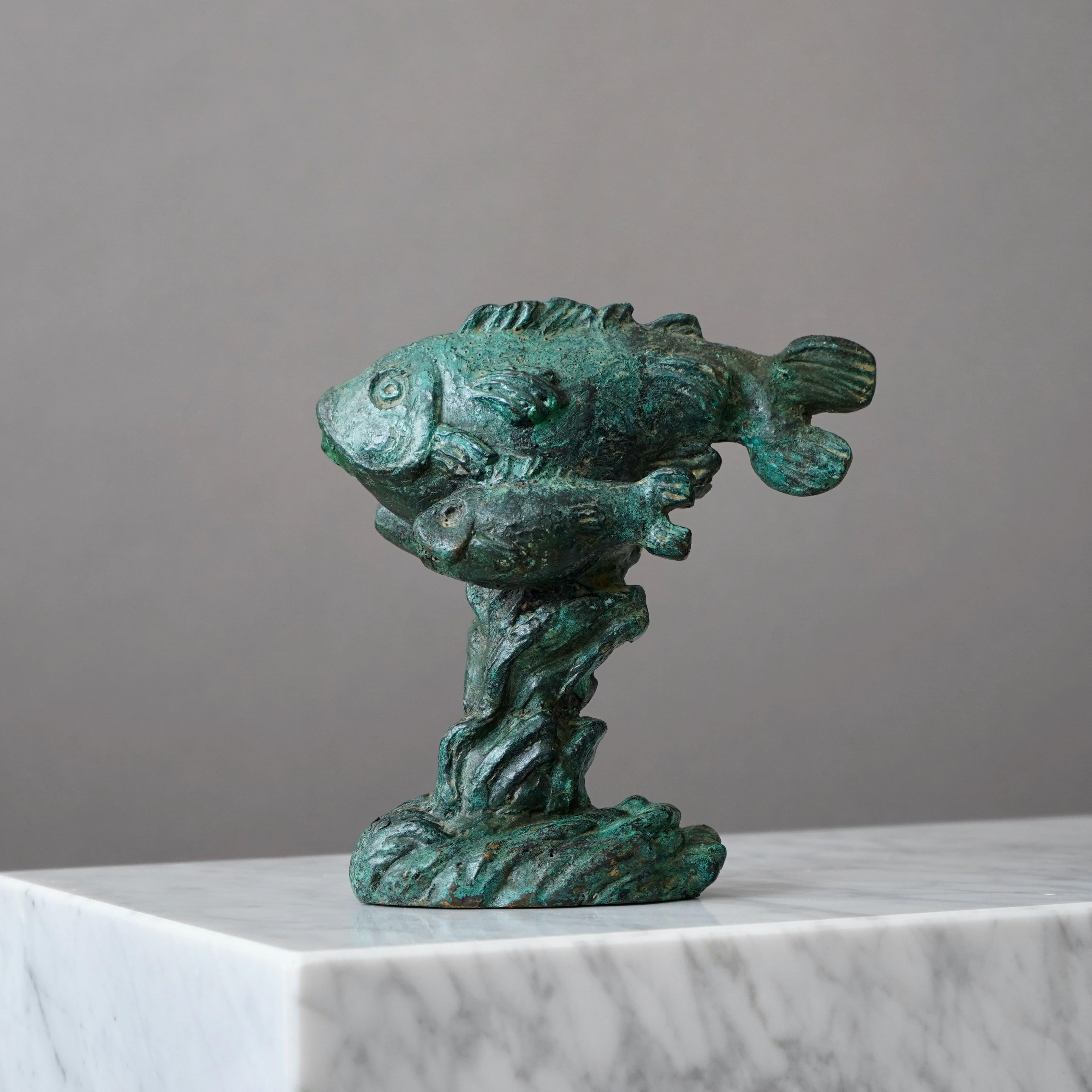 Art Déco Scultura in bronzo di pesci di Carl Milles in vendita