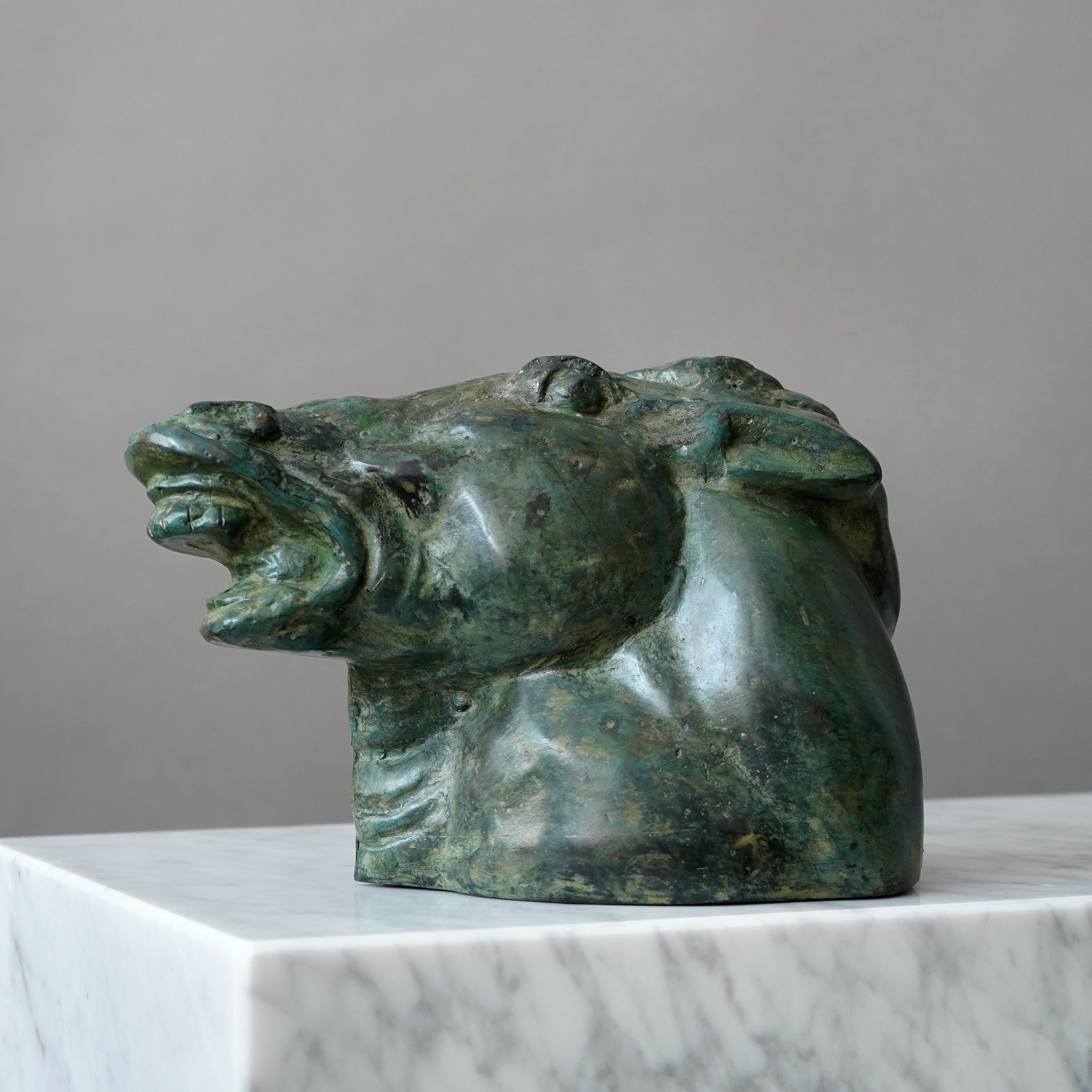 Art Deco Carl Milles Horse's Head Bronze Sculpture For Sale